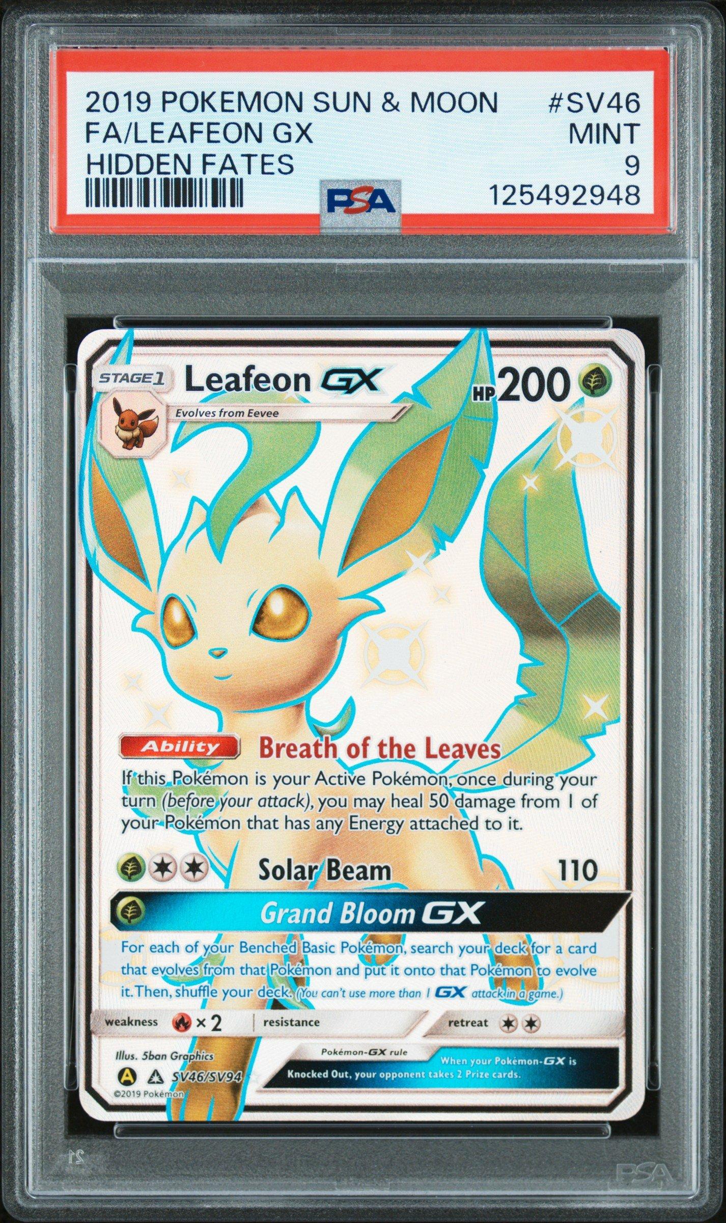 2019 Pokemon Sun & Moon Hidden Fates Sv46 Full Art/leafeon Gx PSA