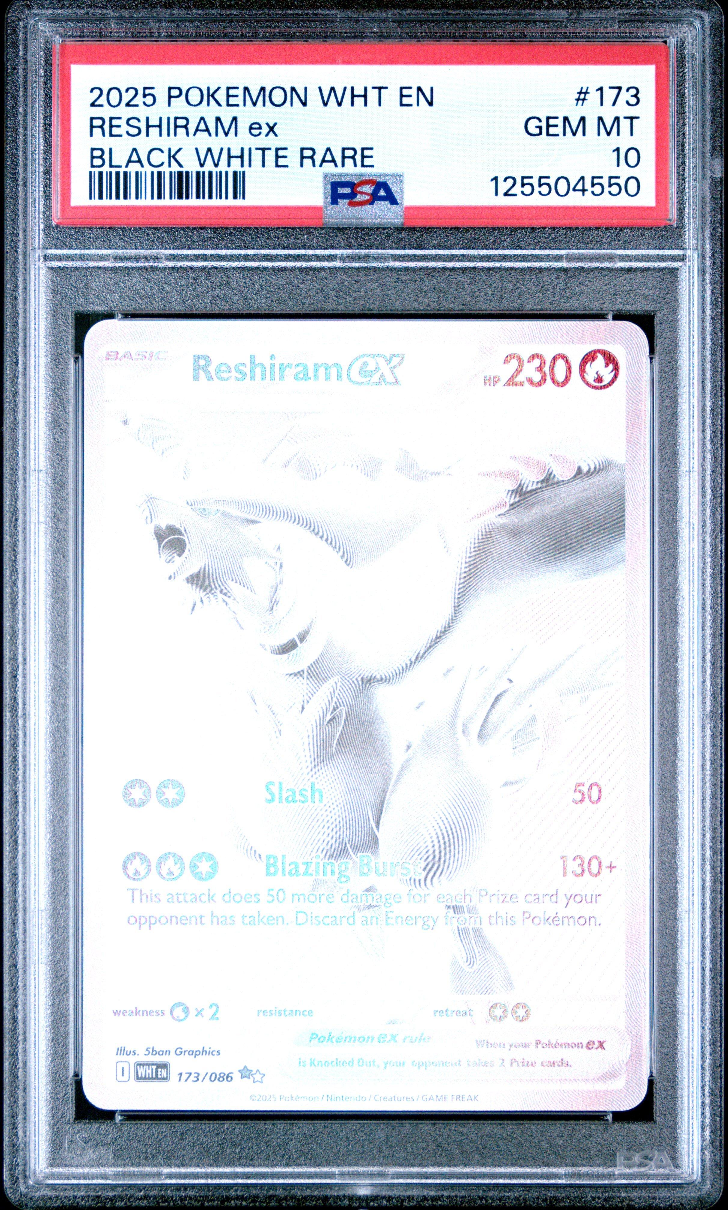 2025 Pokemon Wht En-white Flare 173 Reshiram Ex Black White Rare