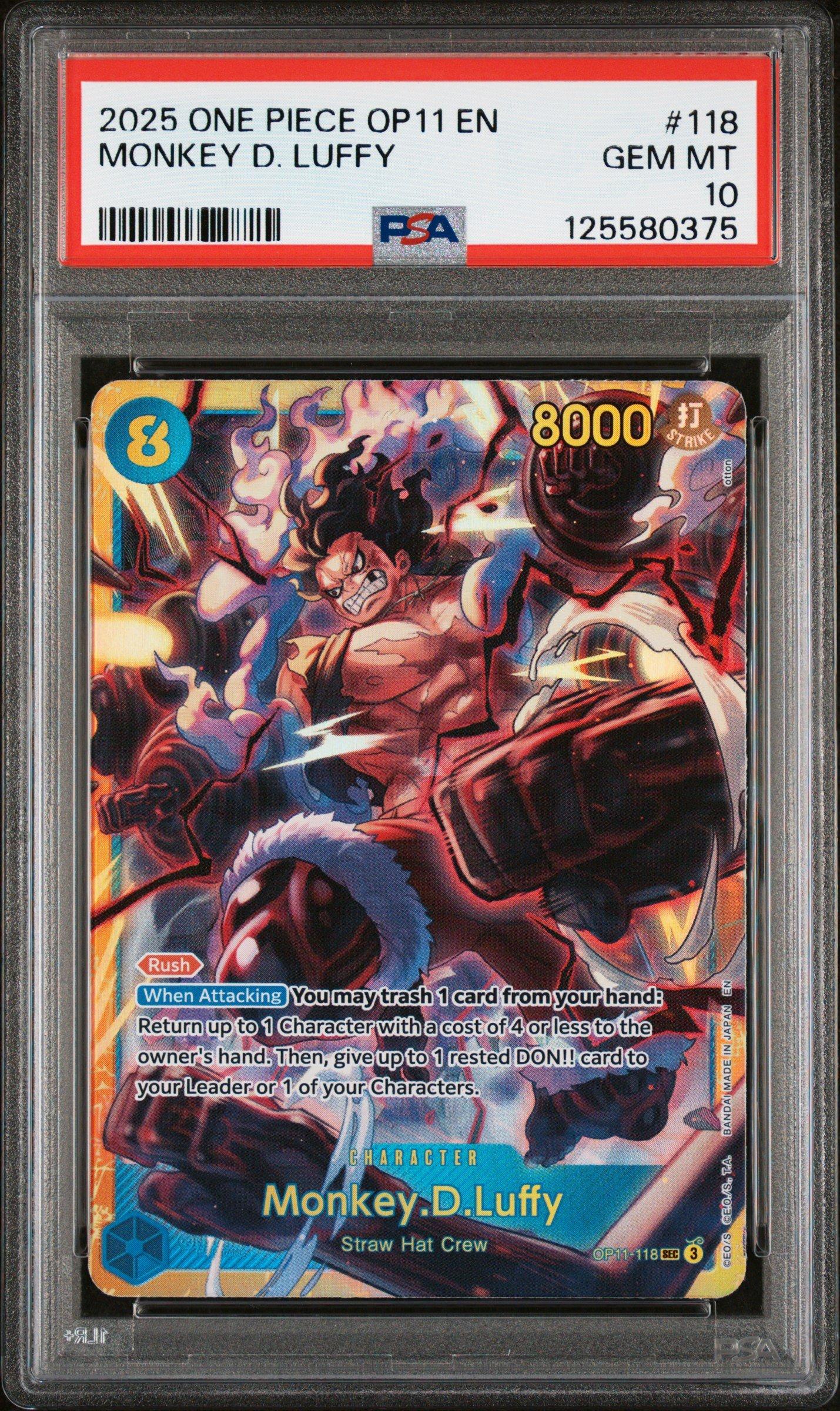 ミ*ミ様 【PSA10】ルフィ太郎　2025 ONE PIECE OP11 JP 2025 One Piece Op11-a Fist Of Divine Speed 118 Monkey D. Luffy PSA