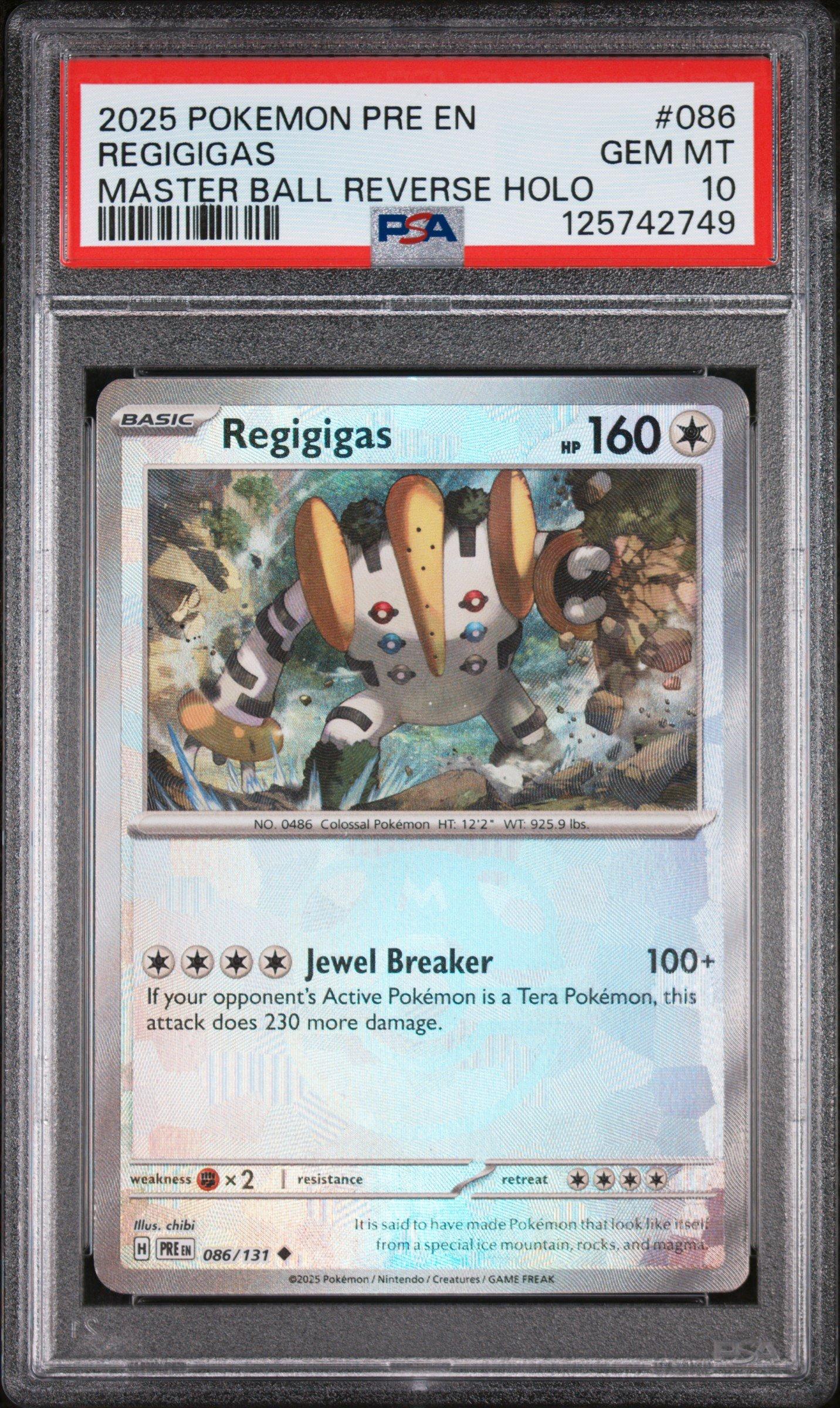 2025 Pokemon Pre En-prismatic Evolutions 086 Regigigas Master Ball Reverse  Holo PSA 10 Graded Card | GameStop