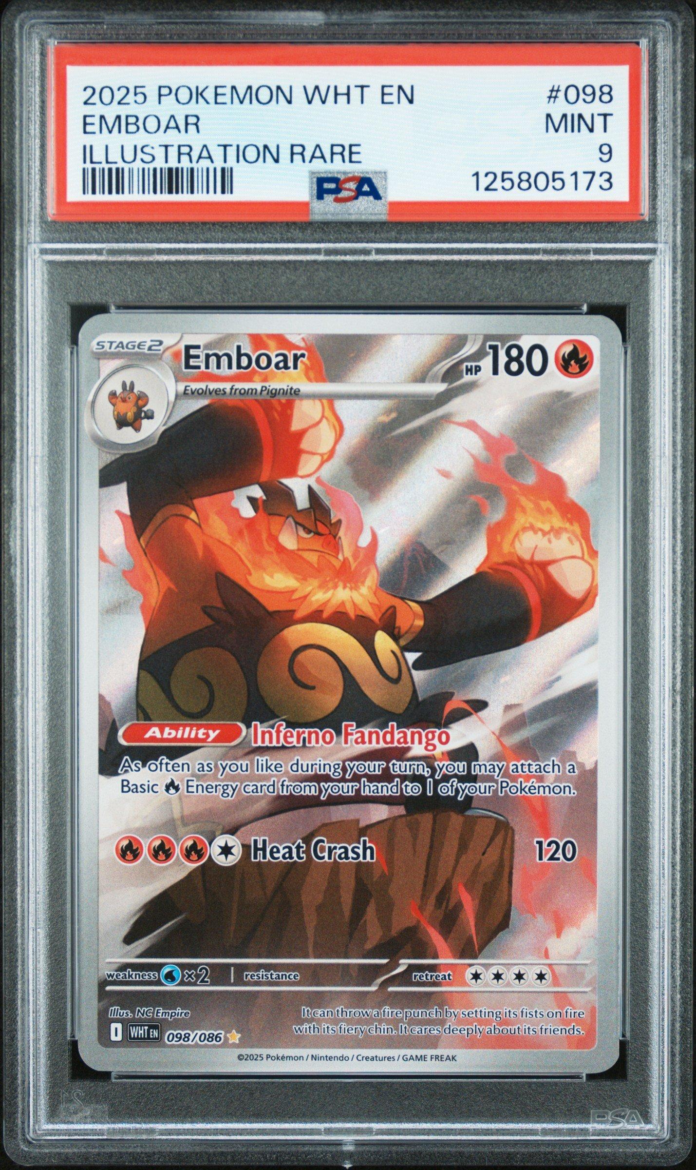 2025 Pokemon Wht En-white Flare 098 Emboar Illustration Rare PSA 9