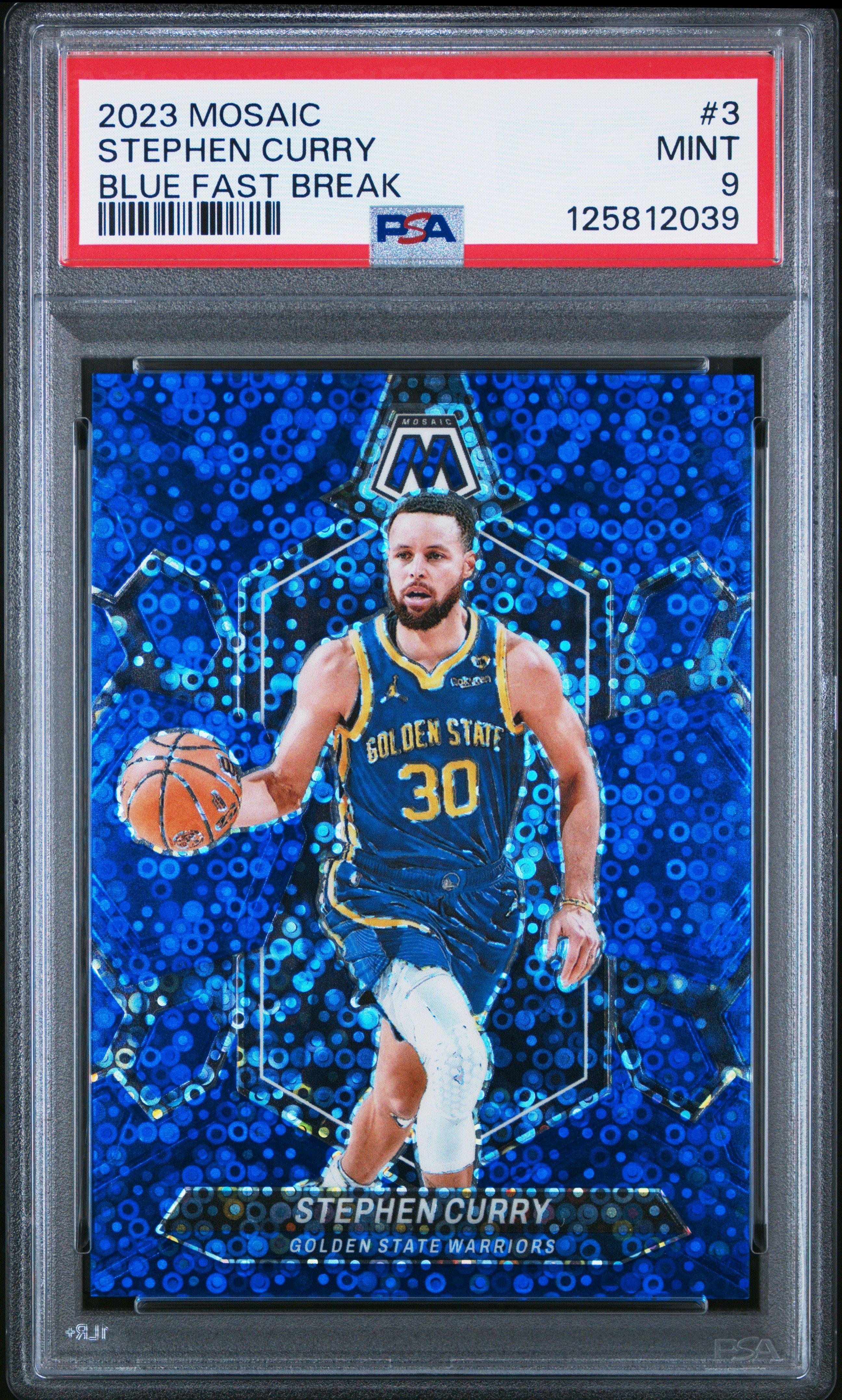 2023 Panini Mosaic 3 Stephen Curry Blue Fast Break PSA 9