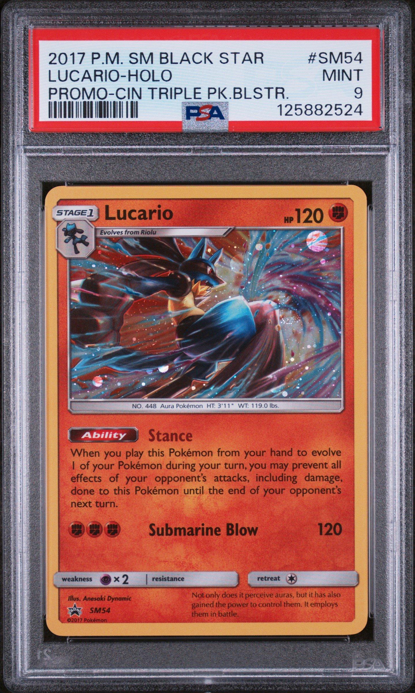 2017 Pokemon Sm Black Star Promo Sm54 Lucario-holo Crimson Invasion Three  Pack Blisters PSA 9 Graded Card | GameStop