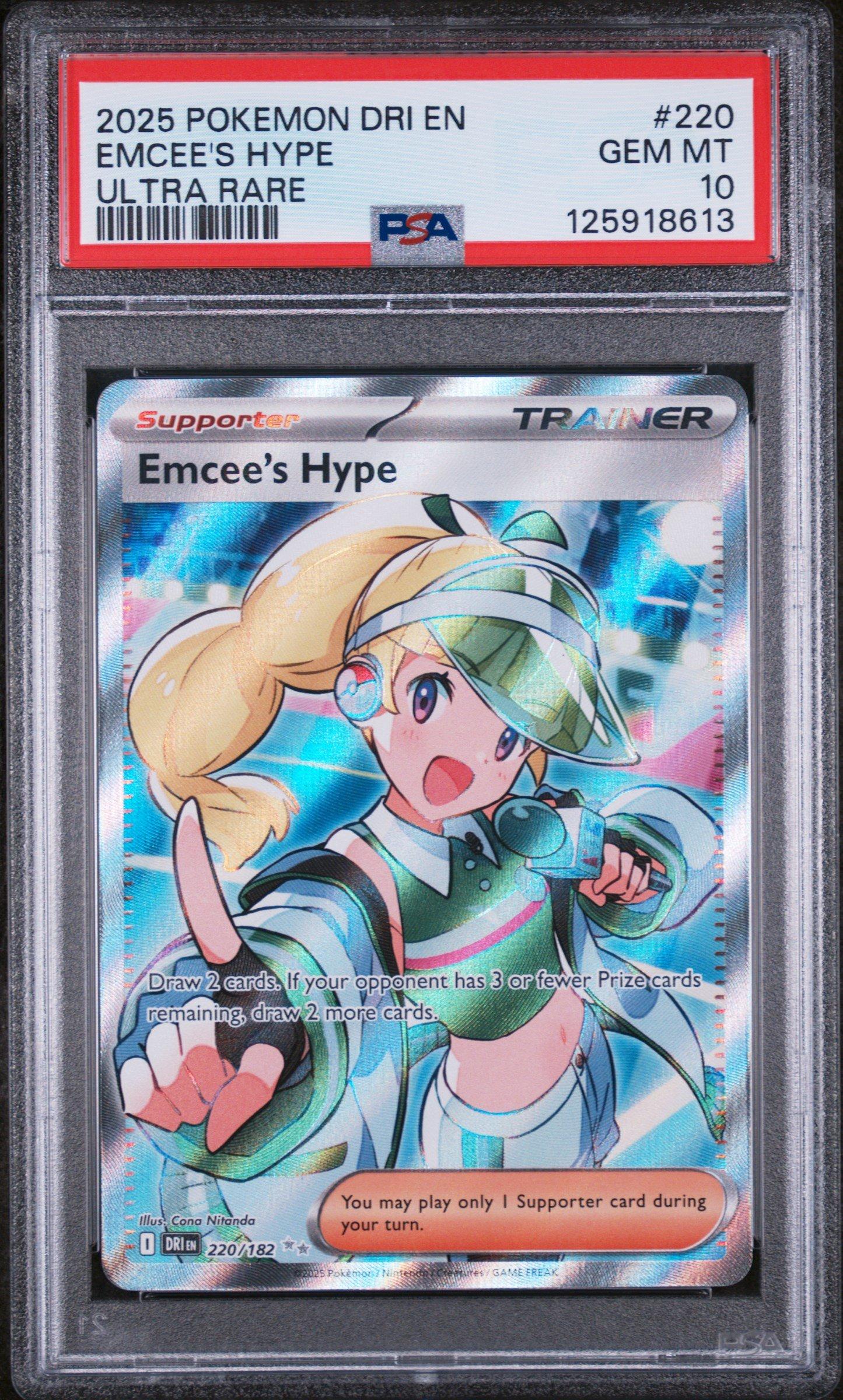 2025 Pokemon Dri En-destined Rivals 220 Emcee's Hype Ultra Rare
