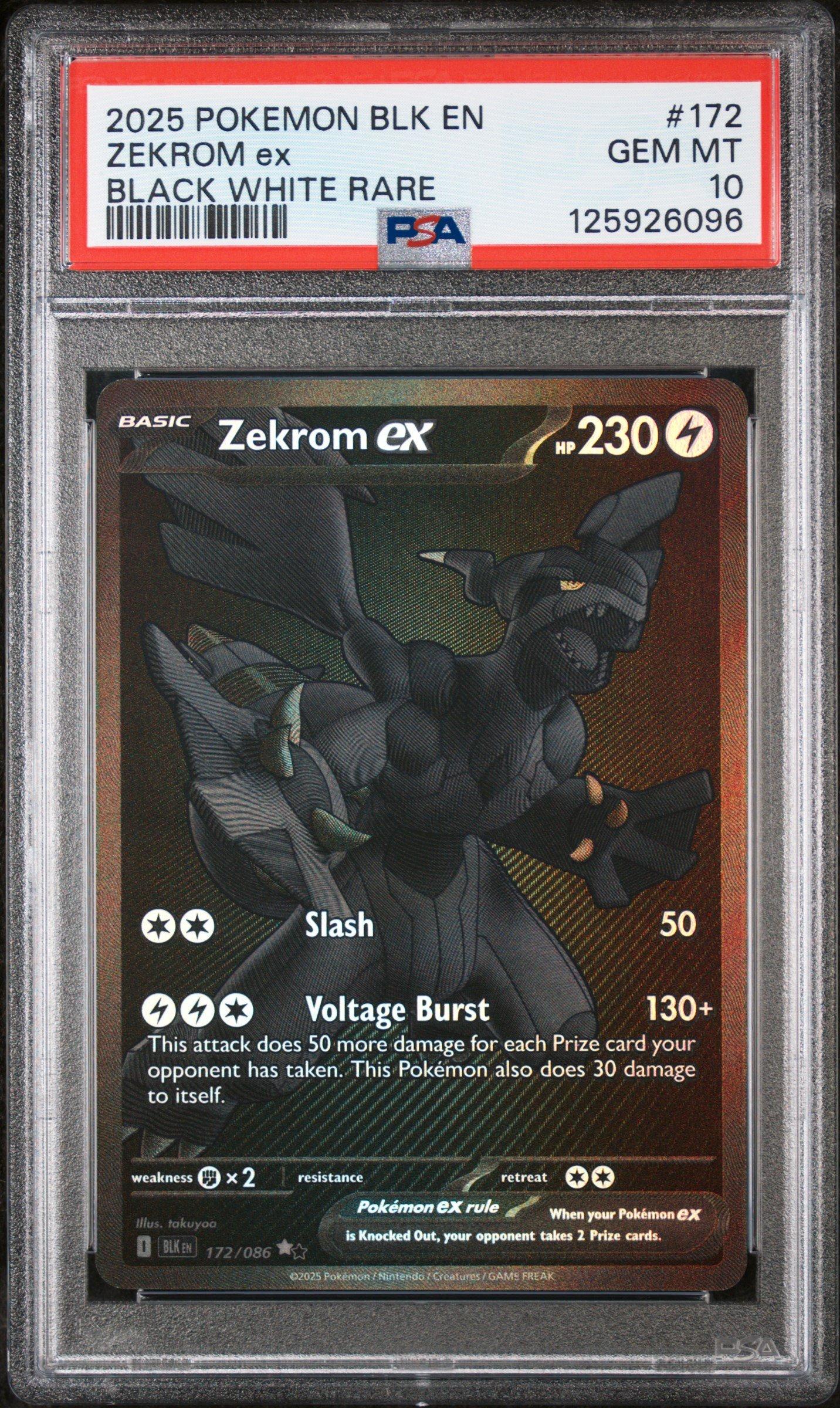 2025 Pokemon Blk En-black Bolt 172 Zekrom Ex Black White Rare PSA