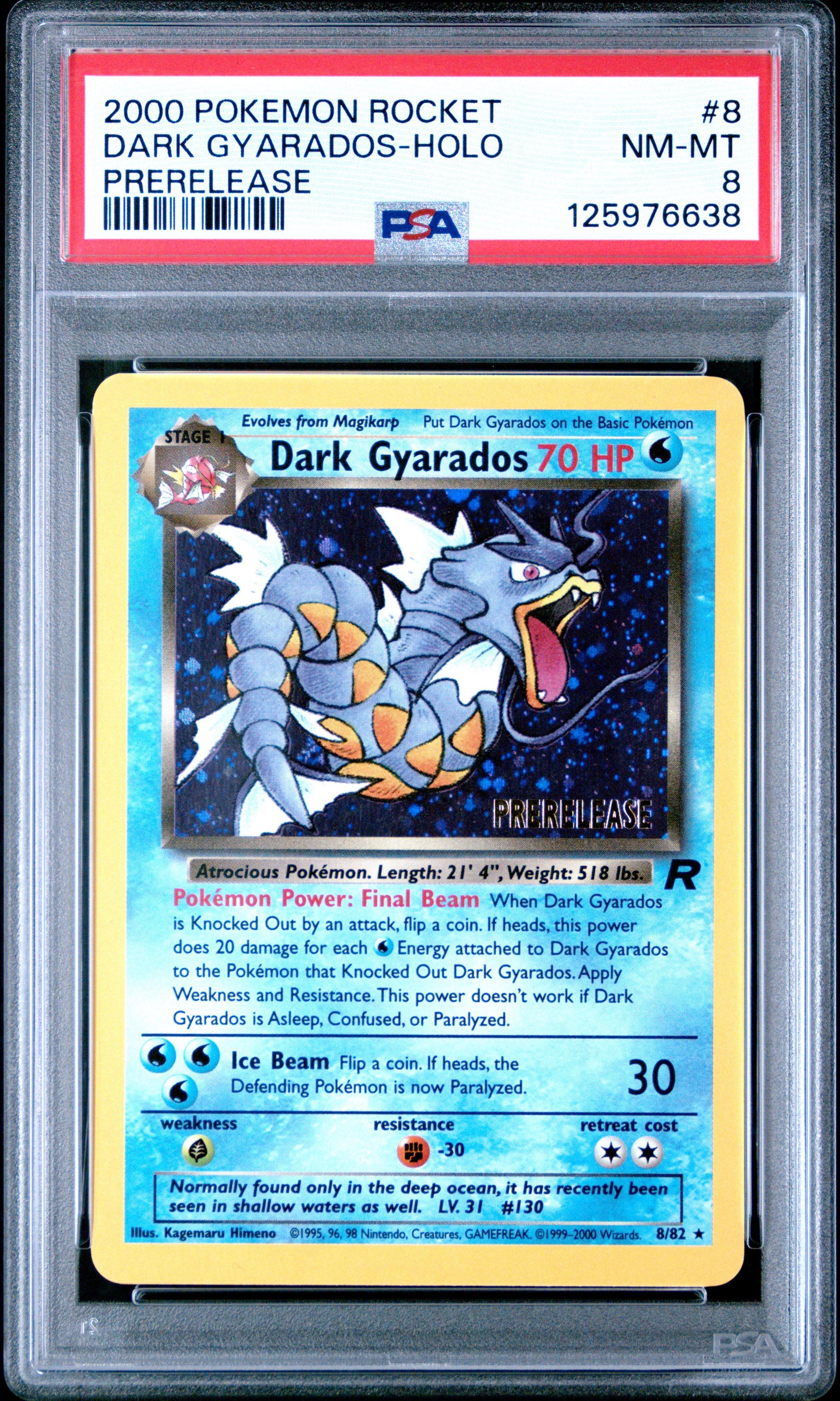 2000 Pokemon Rocket 8 Dark Gyarados-holo Prerelease PSA 8 Graded