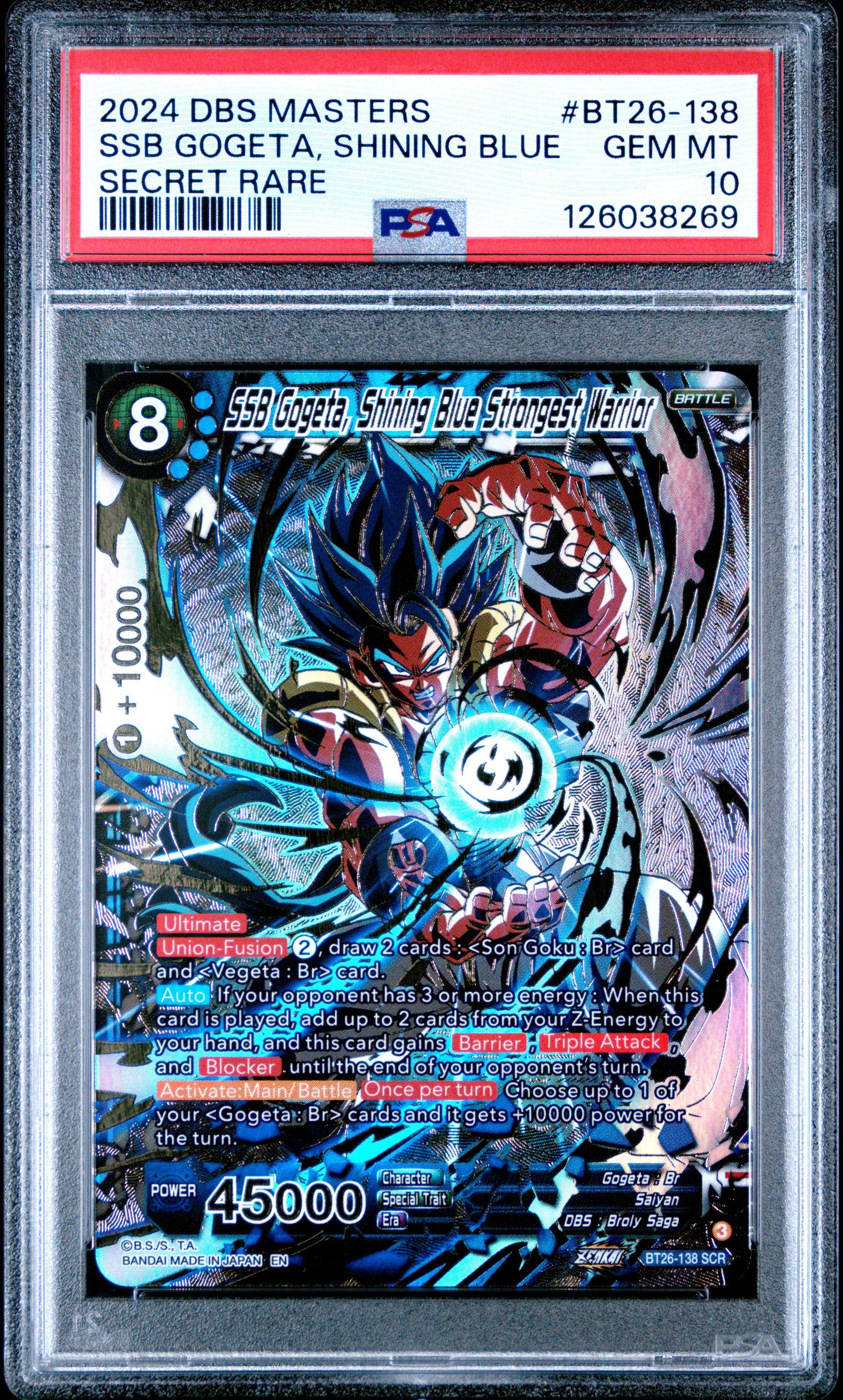 2024 Dragon Ball Super Card Game Masters Series 26 Ultimate Advent Bt26-138 Ssb Gogeta, Shining Blue Strongest Warrior Secret Rare PSA 10