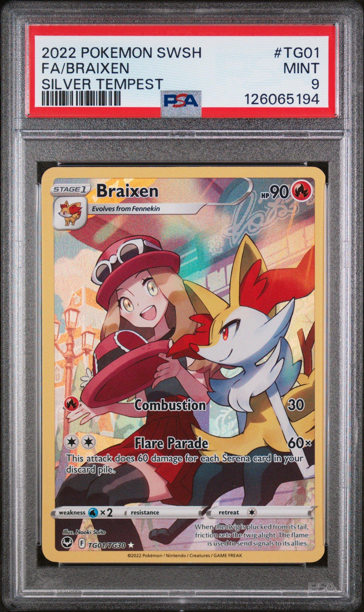 2022 Pokemon Sword & Shield Silver Tempest Tg01 Full Art/braixen PSA