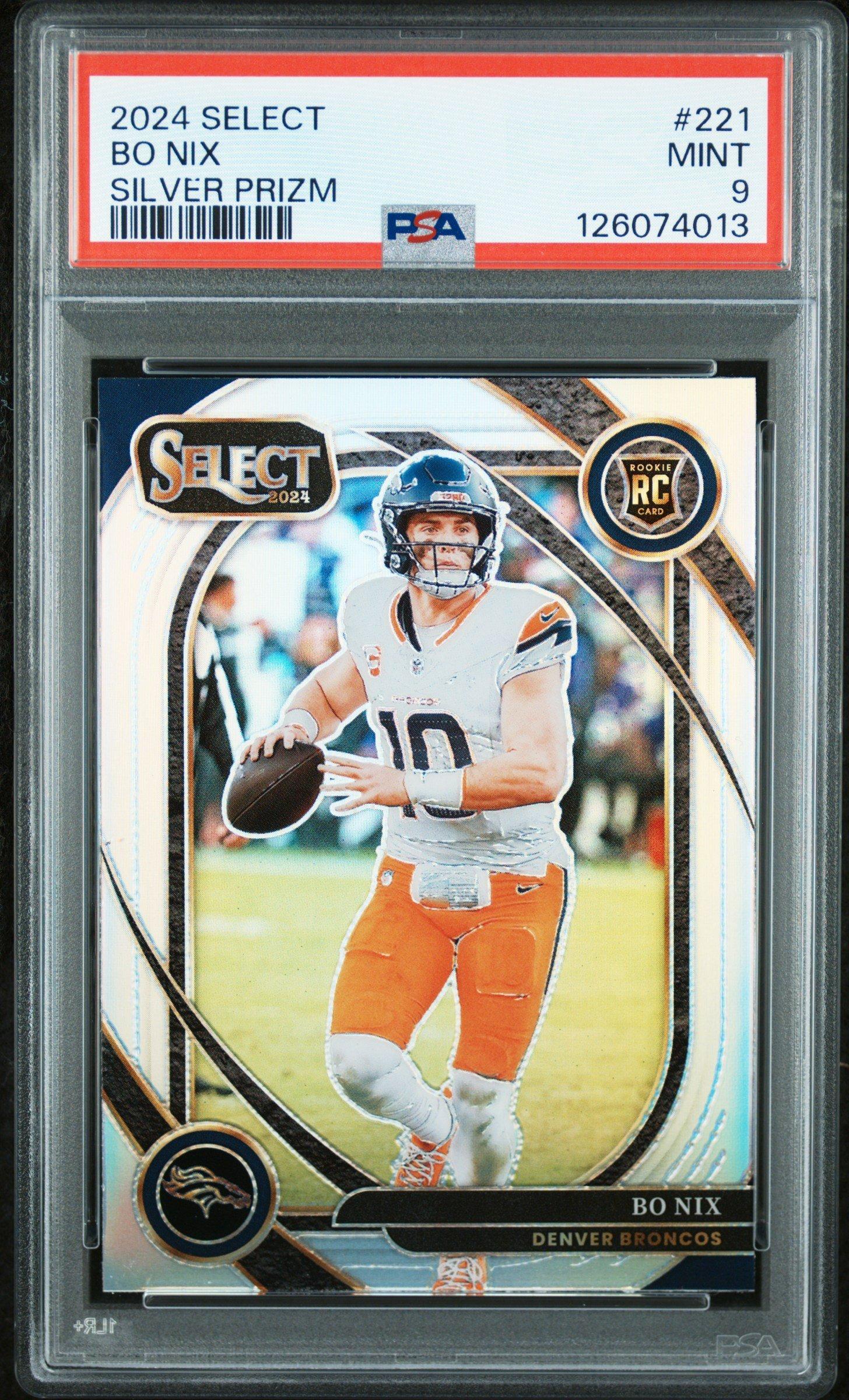 2024 Panini Select 221 Bo Nix Silver Prizm PSA 9 Graded Card