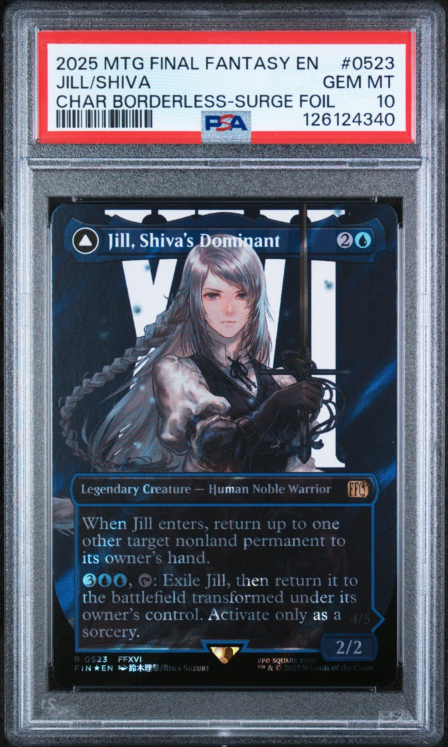 2025 Magic The Gathering Final Fantasy 0523 Jill, Shiva's Dominant/shiva,  Warden Of Ice Character Borderless-surge Foil PSA 10