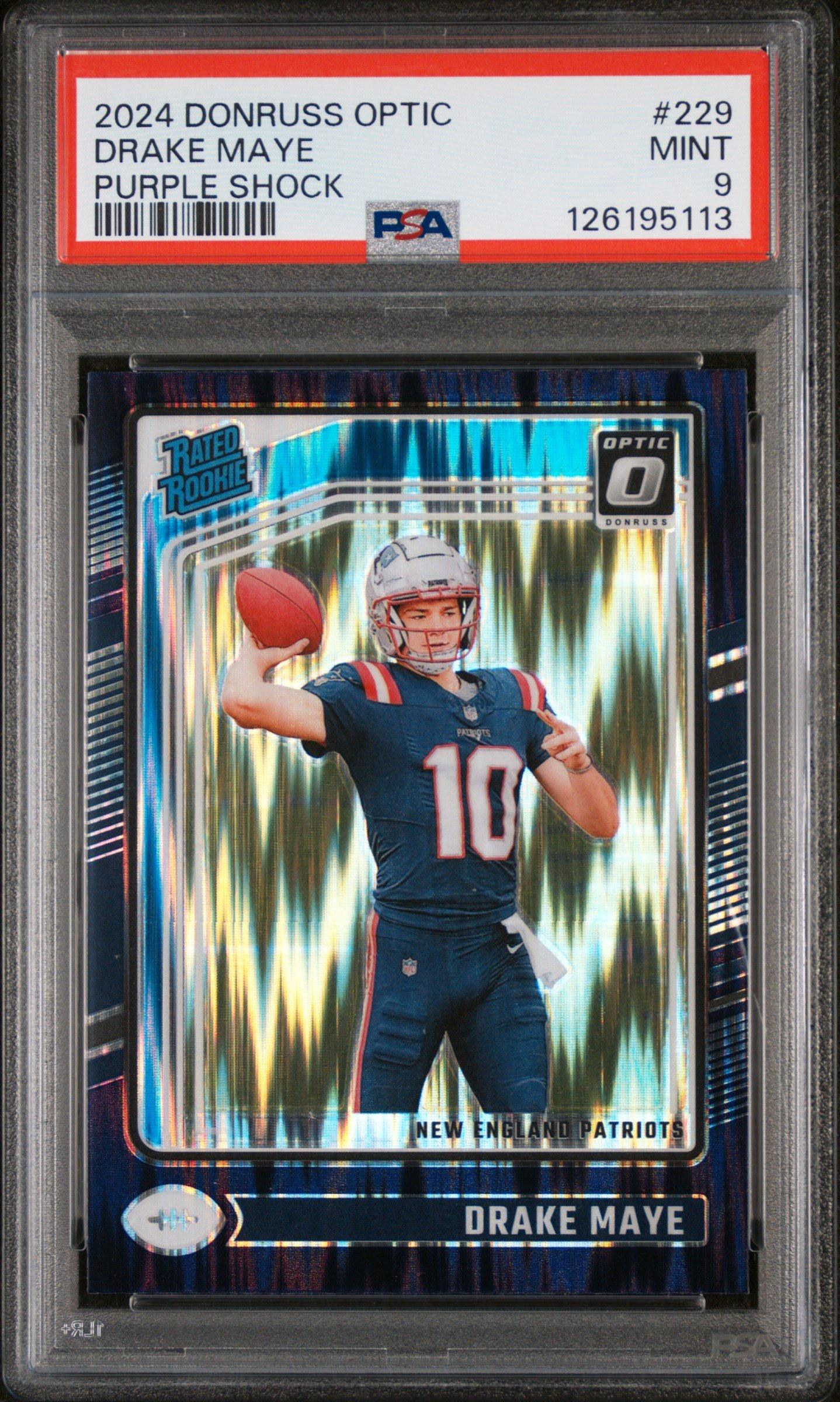 2024 Panini Donruss Optic 229 Drake Maye Purple Shock PSA 9 Graded