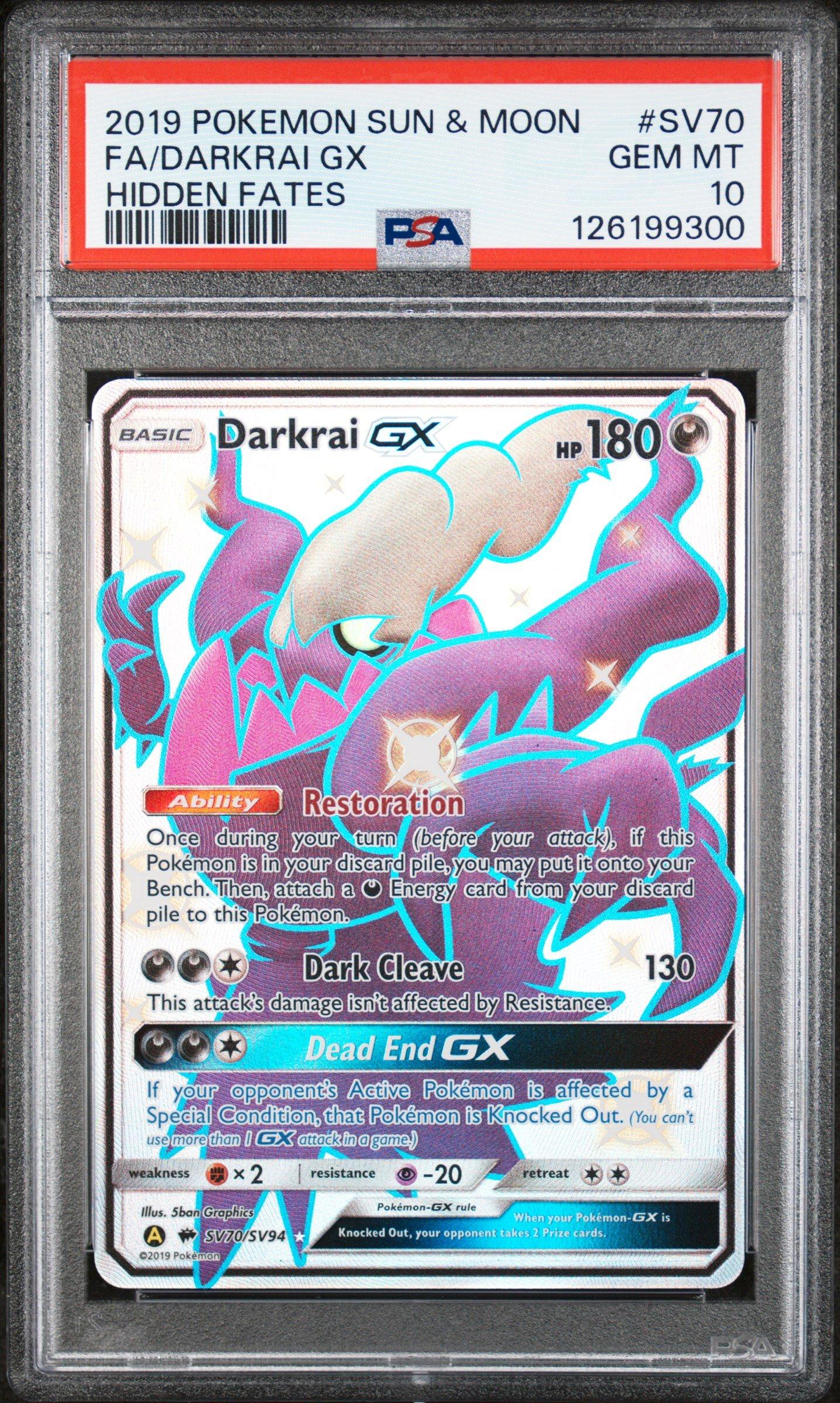 2019 Pokemon Sun & Moon Hidden Fates Sv70 Full Art/darkrai Gx PSA