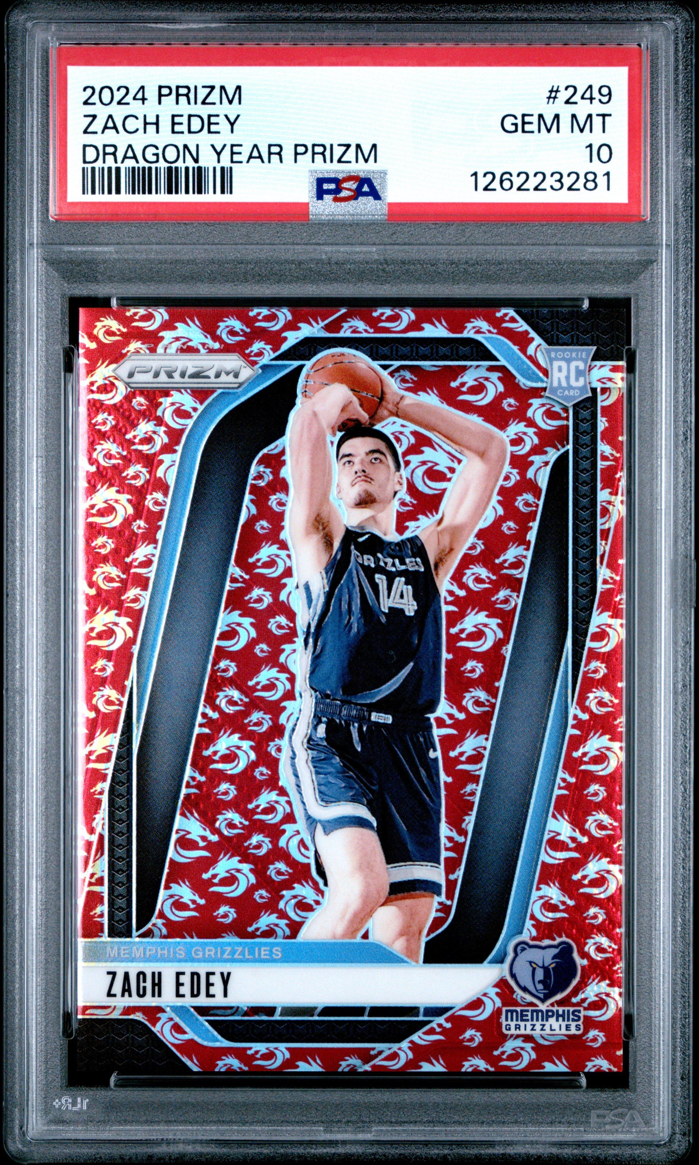 2024 Panini Prizm 249 Zach Edey Dragon Year Prizm PSA 10 Graded