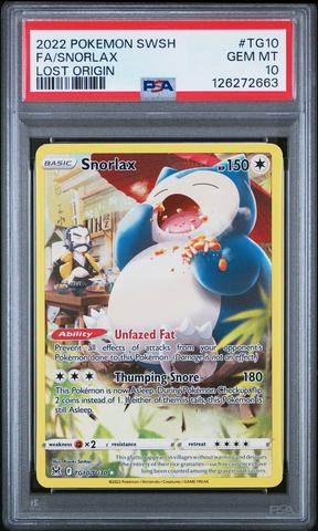 2022 Pokemon Sword & Shield Lost Origin Tg10 Full Art/snorlax PSA