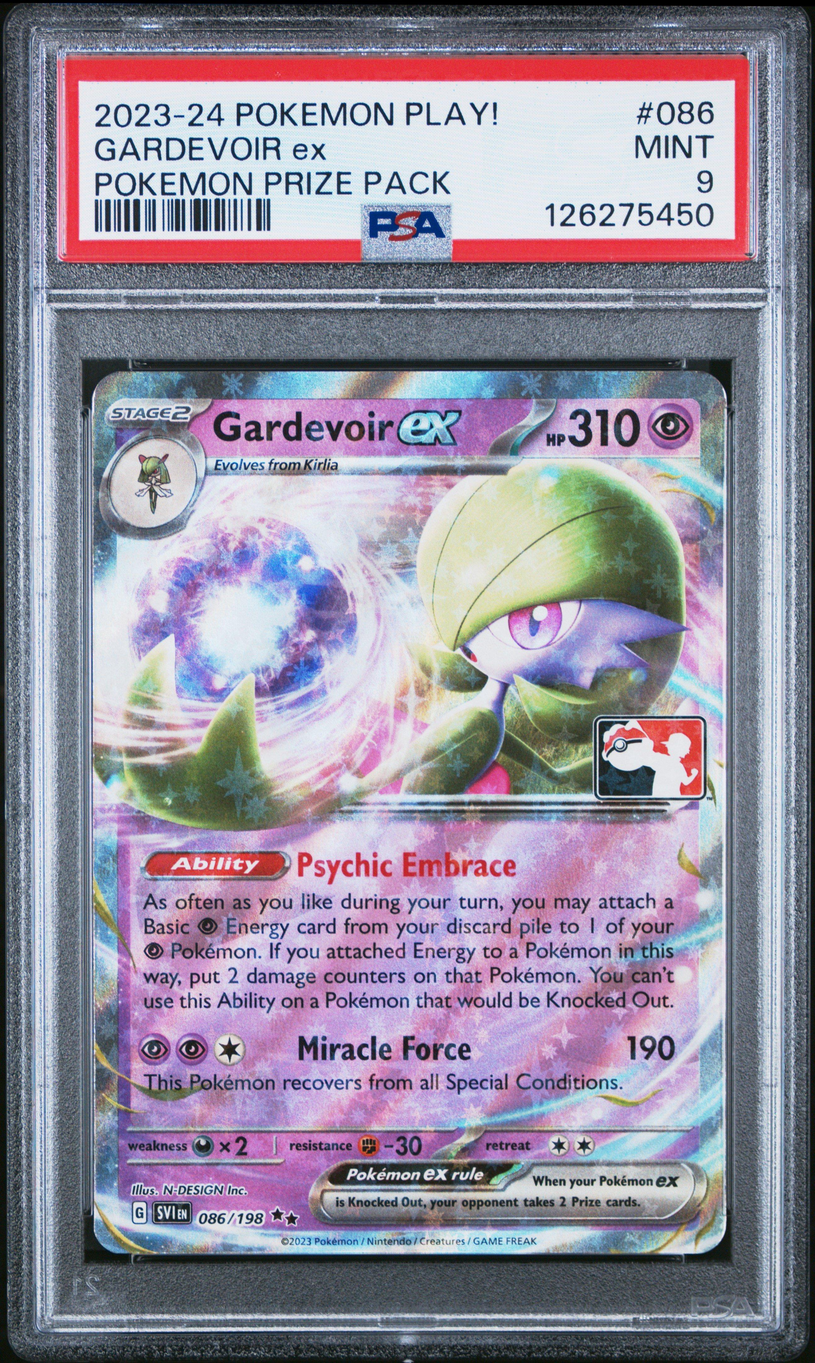 pokemon prize pack cards 2023-2024 Play! Pokemon 086 Gardevoir Ex PSA 9 Graded Card Prize Pack Series Eight
