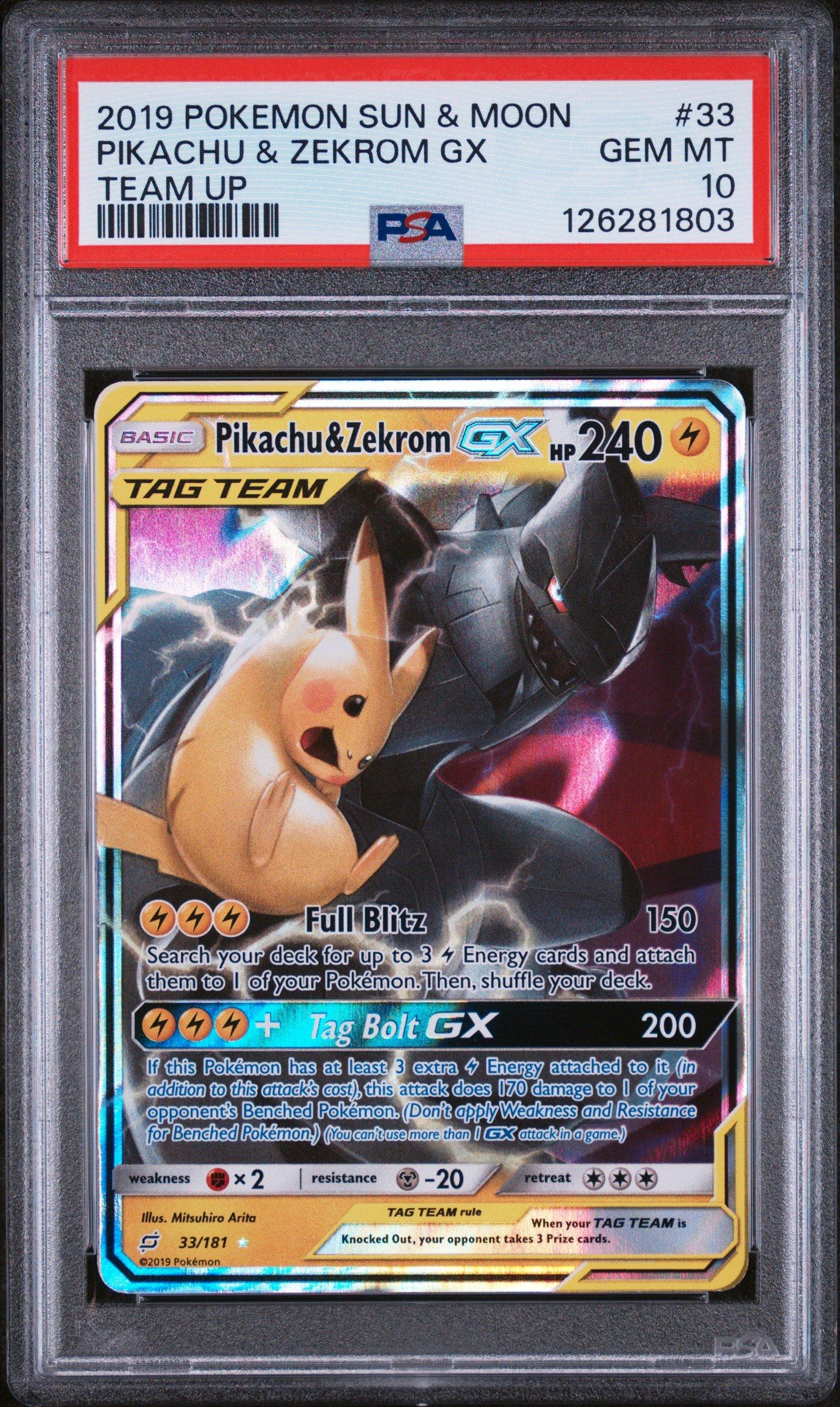 2019 Pokemon Sun & Moon Team Up 33 Pikachu & Zekrom Gx PSA 10