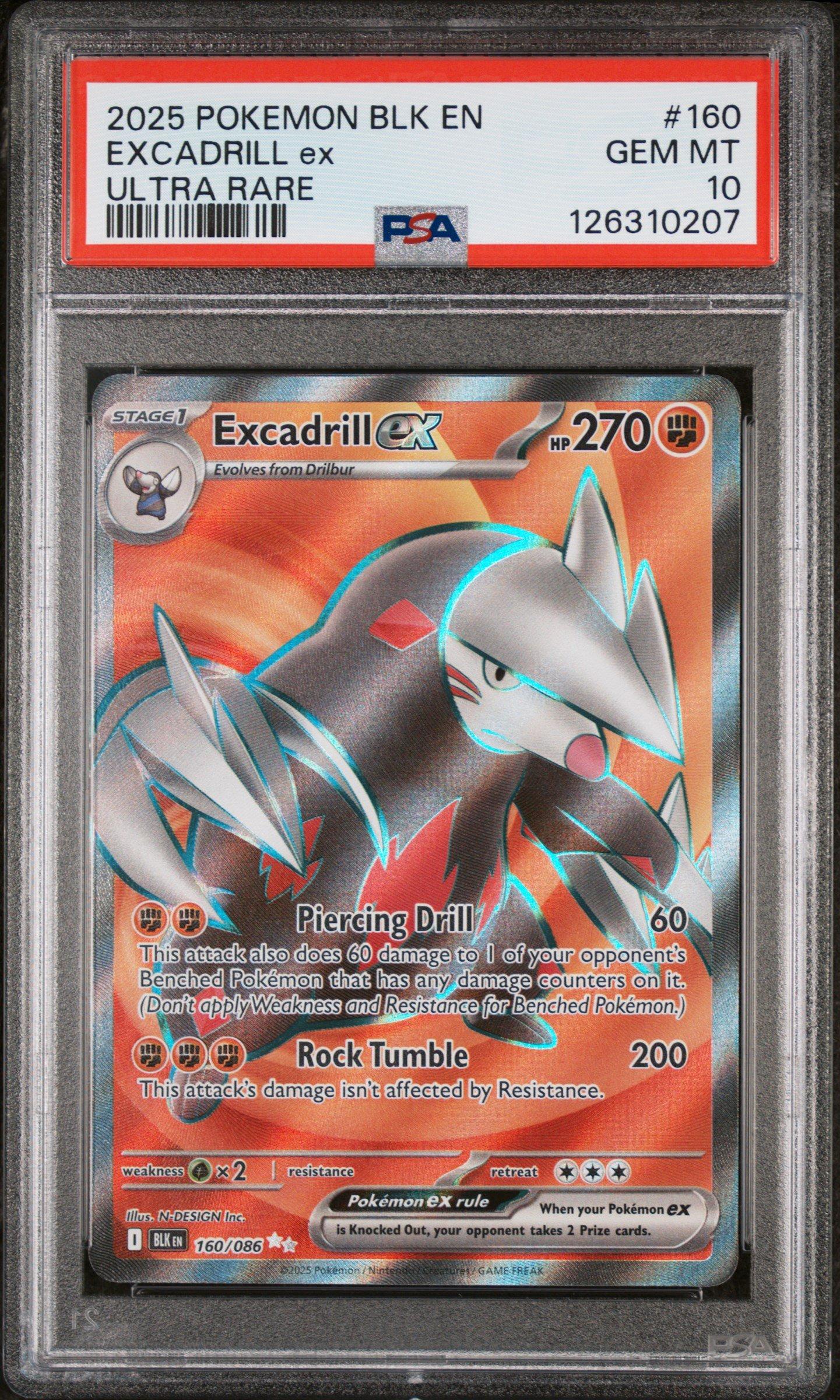 2025 Pokemon Blk En-black Bolt 160 Excadrill Ex Ultra Rare PSA 10 Graded  Card | GameStop