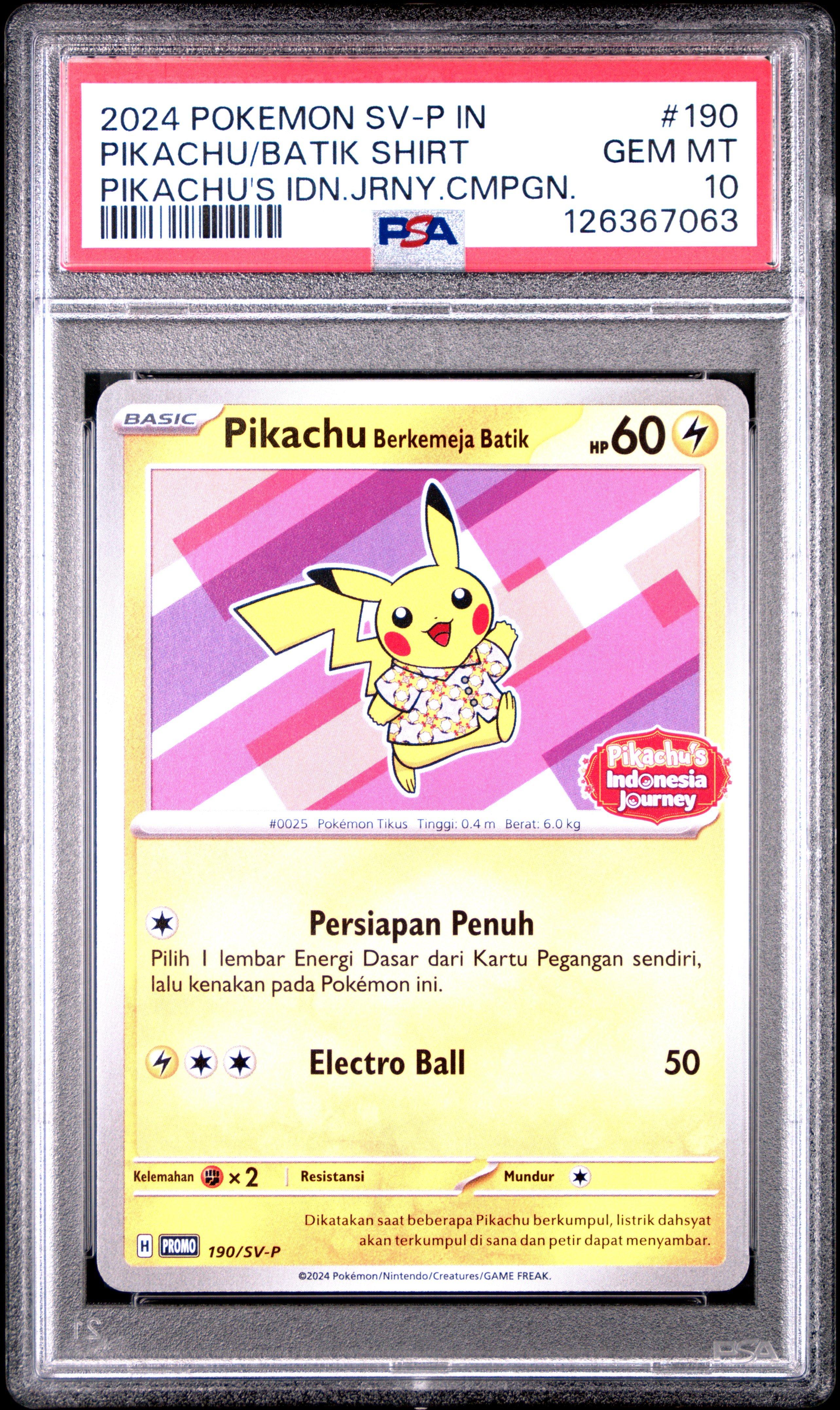 2024 Pokemon Indonesian Sv-p Promo 190 Pikachu In Batik Shirt