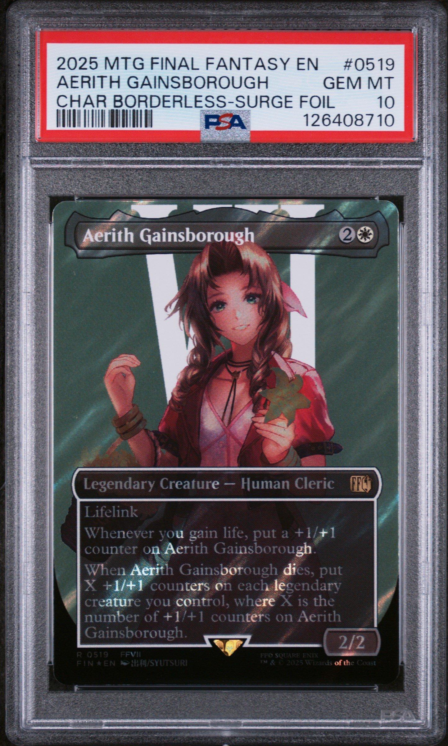 aerith final fantasy mtg 2025 Magic The Gathering Final Fantasy 0519 Aerith Gainsborough Character  Borderless-surge Foil PSA 10 Graded Card