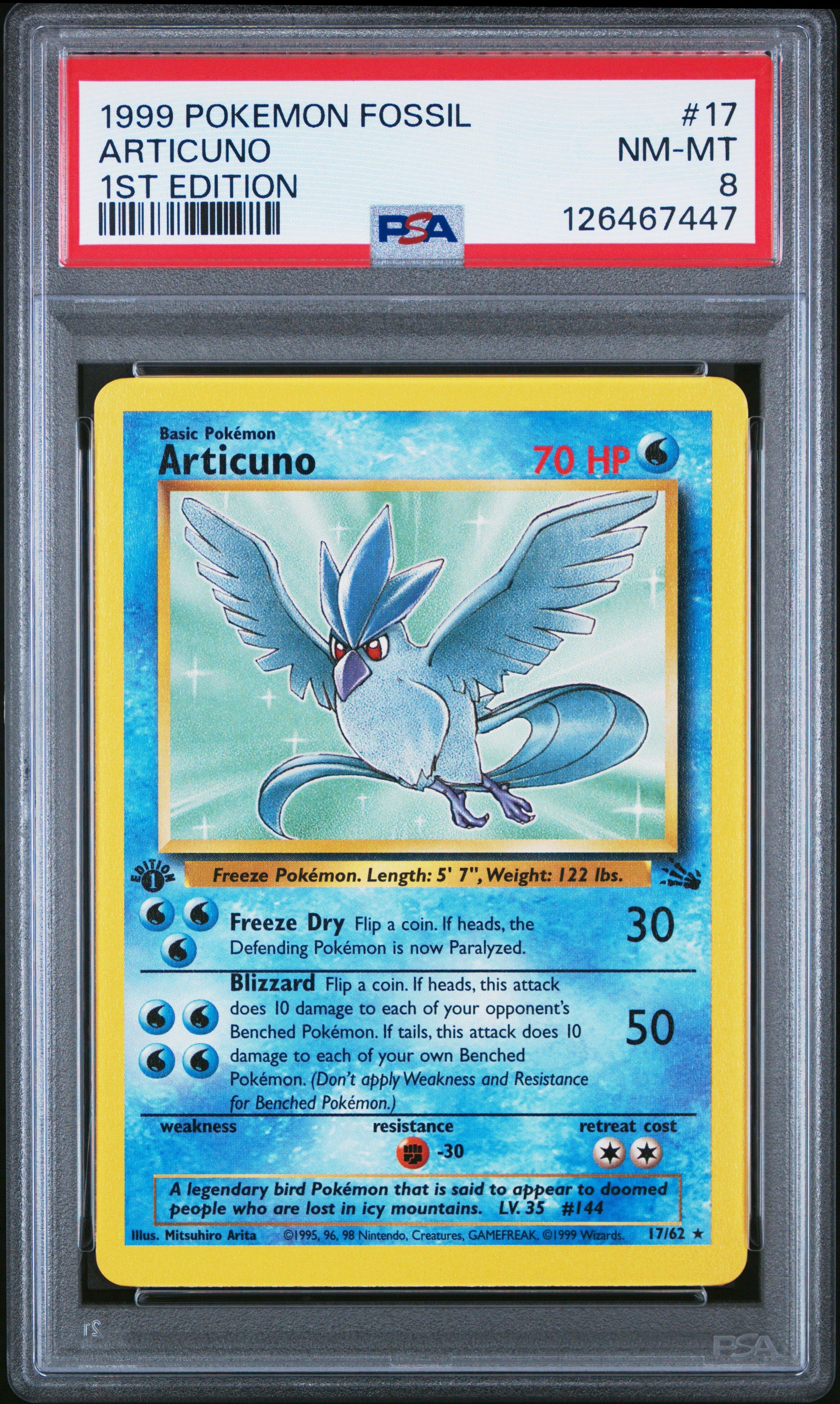 1999 Pokemon Fossil 17 Articuno 1st Edition PSA