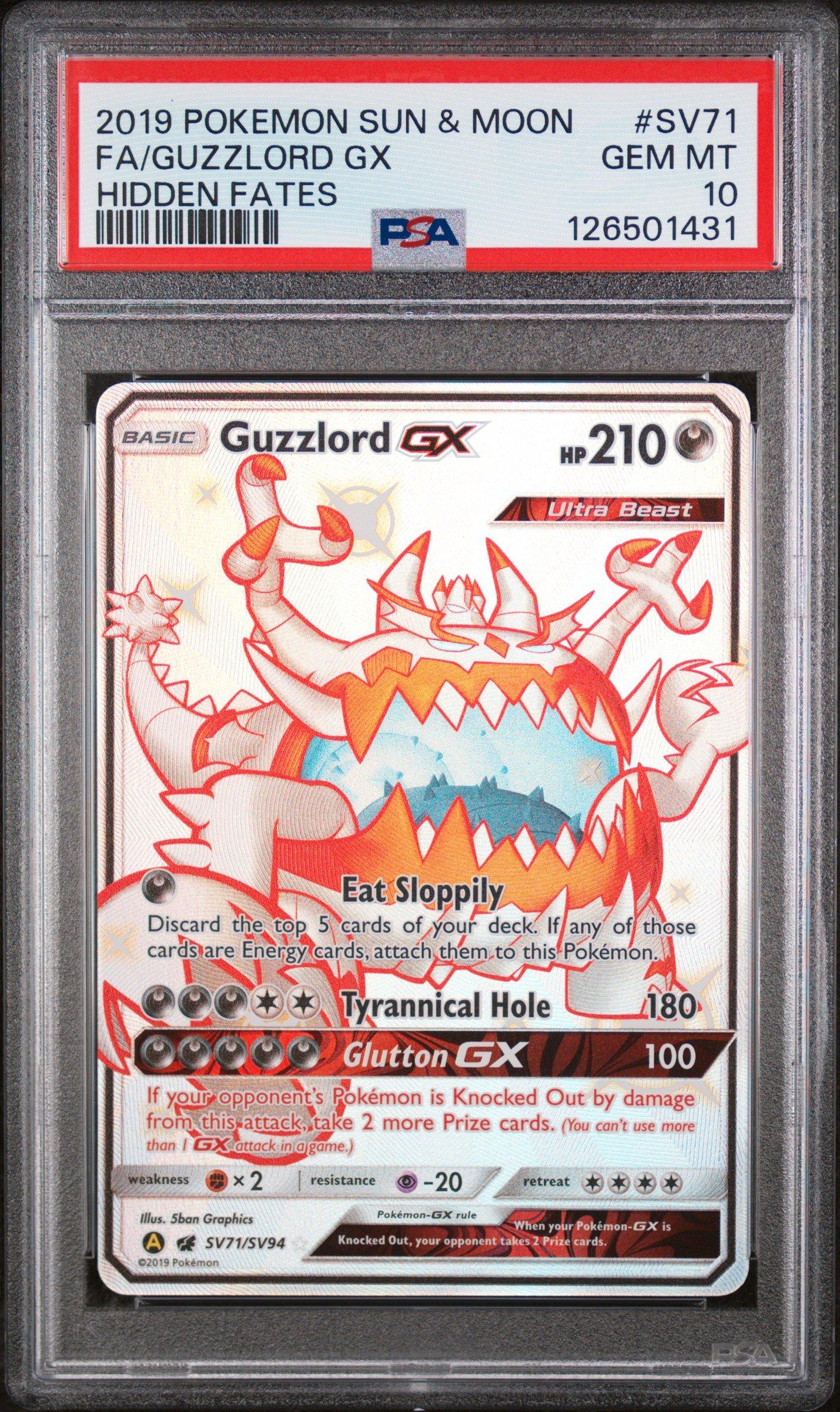 2019 Pokemon Sun & Moon Hidden Fates Sv71 Full Art/guzzlord Gx PSA
