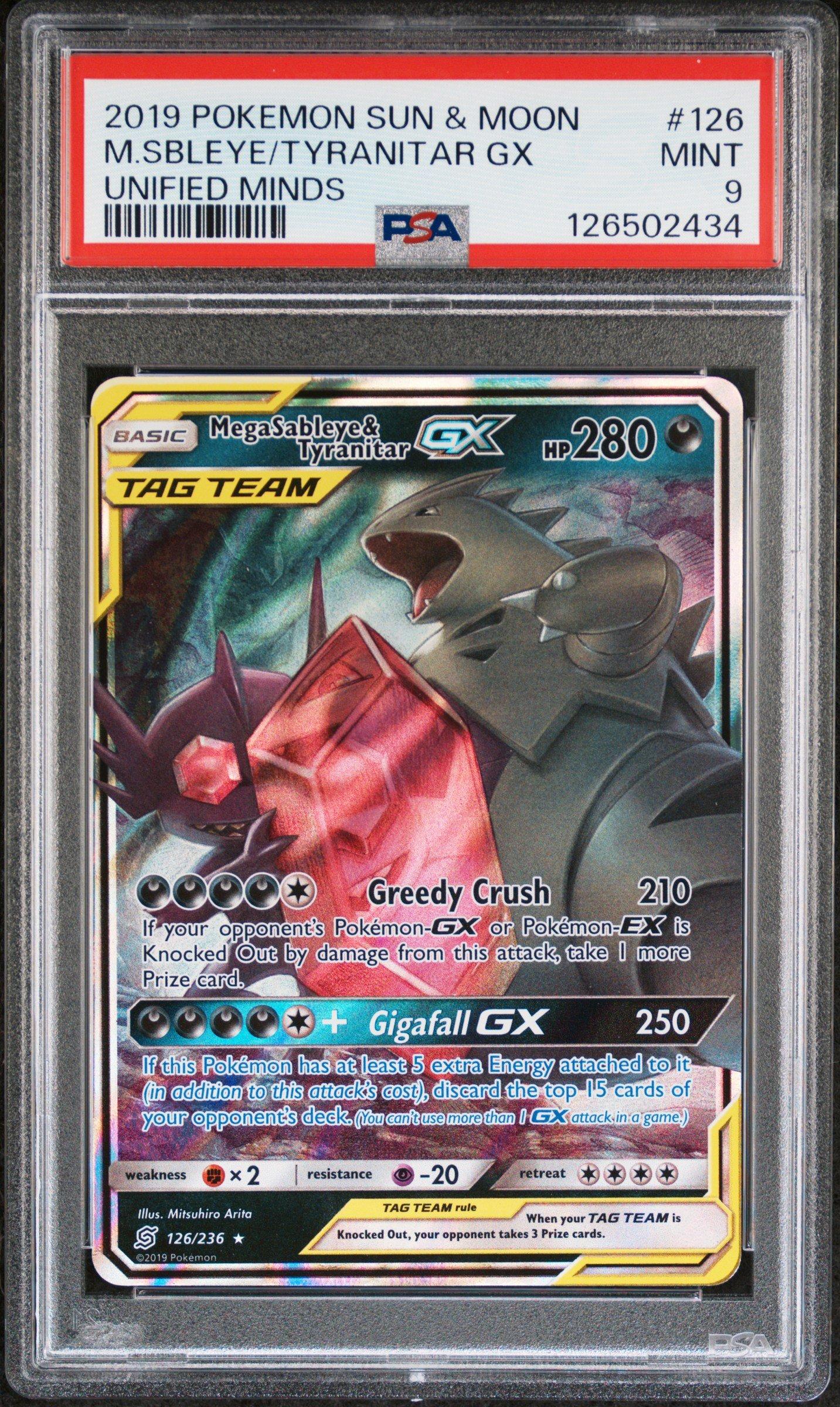 2019 Pokemon Sun & Moon Unified Minds 126 Mega Sableye & Tyranitar Gx PSA 9