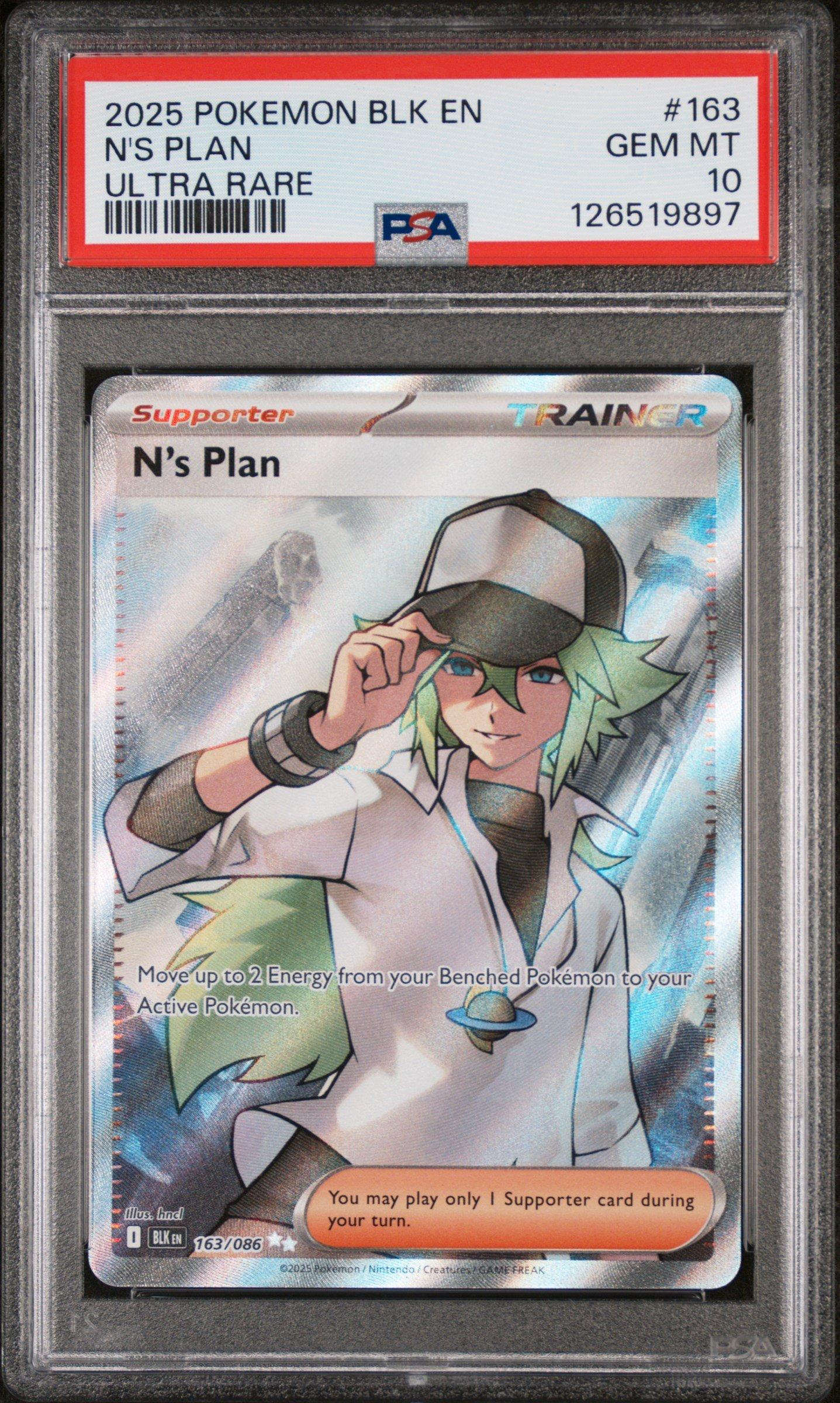 2025 Pokemon Blk En-black Bolt 163 N's Plan Ultra Rare PSA 10