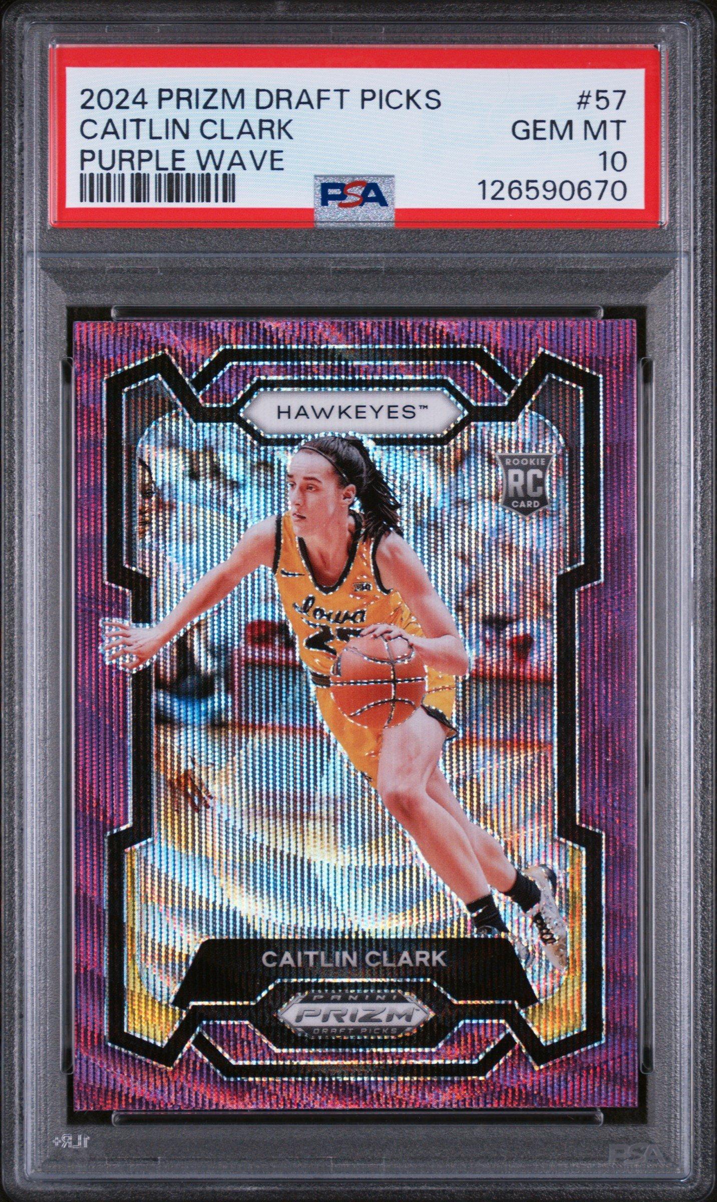 2024 Panini Prizm Draft Picks 57 Caitlin Clark Purple Wave PSA 10