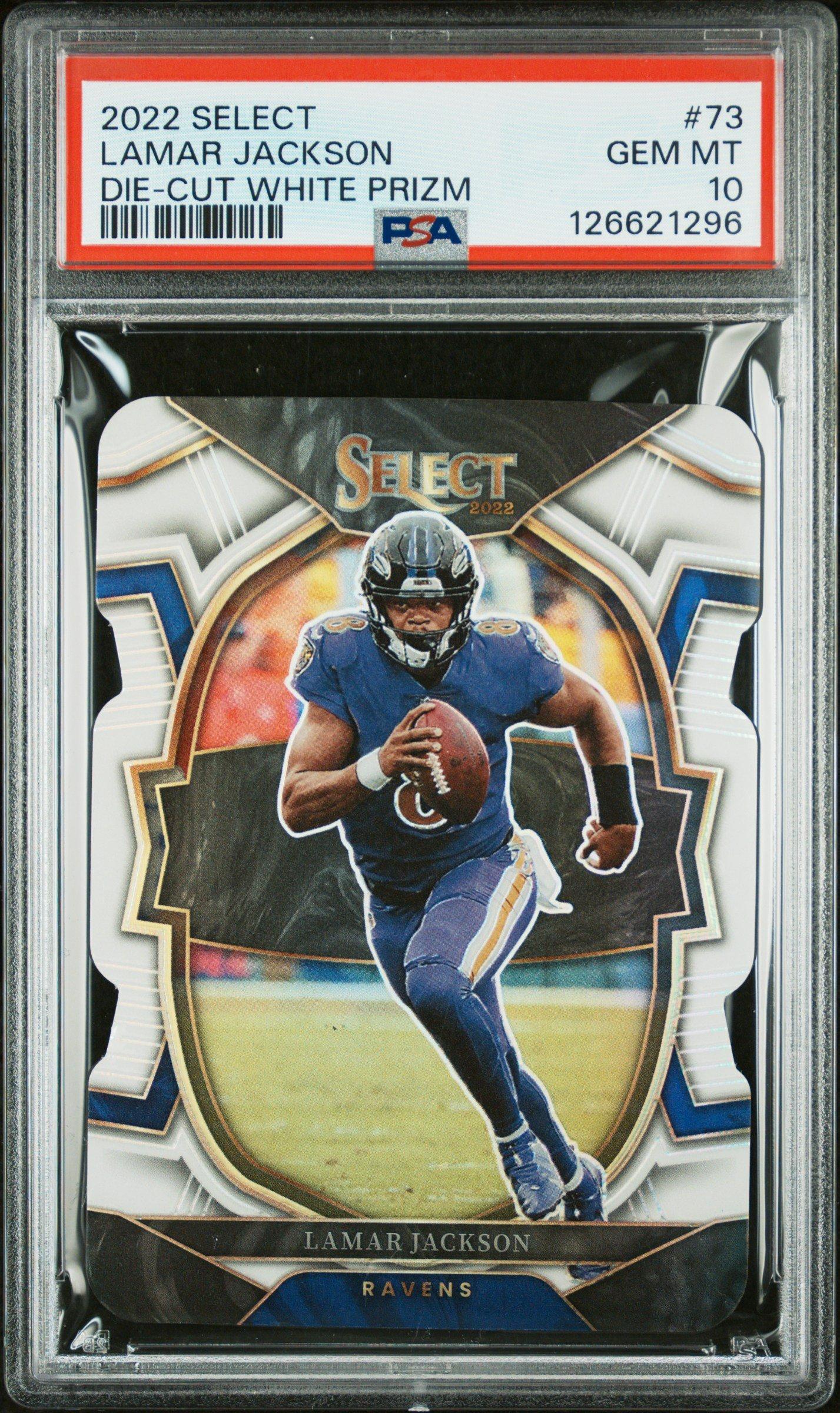 2022 Panini Select 73 Lamar Jackson Die-cut White Prizm PSA 10
