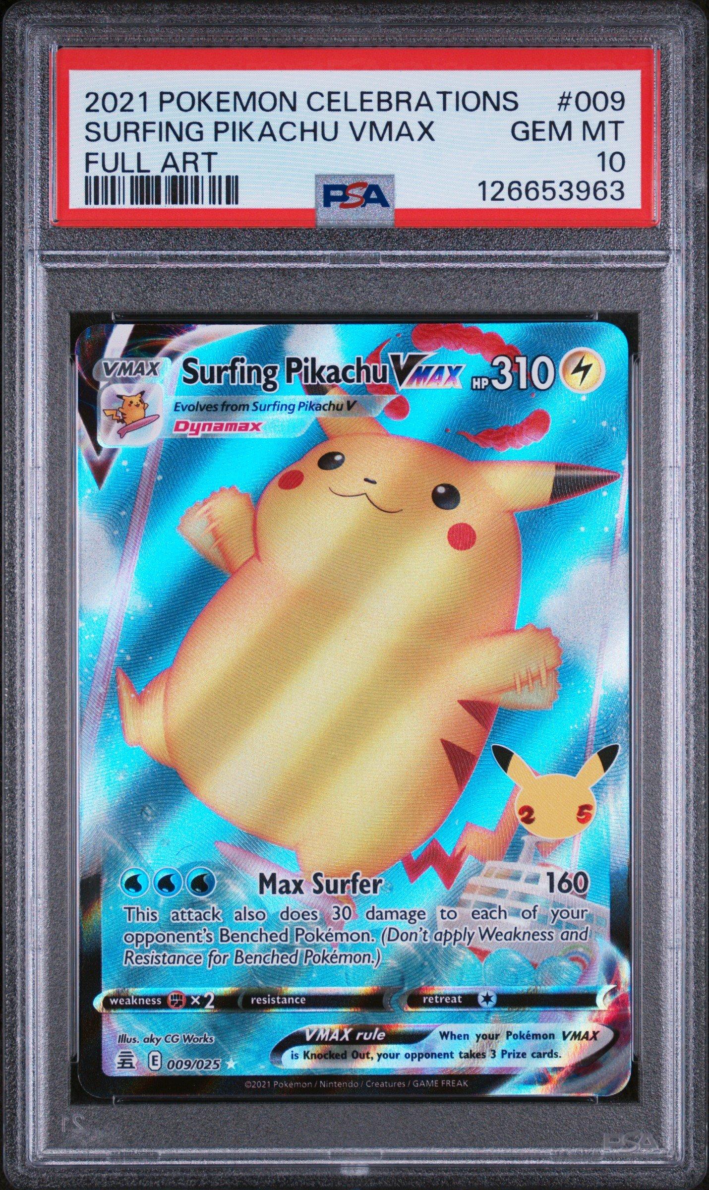 2021 Pokemon Celebrations 009 Full Art/surfing Pikachu Vmax PSA 10
