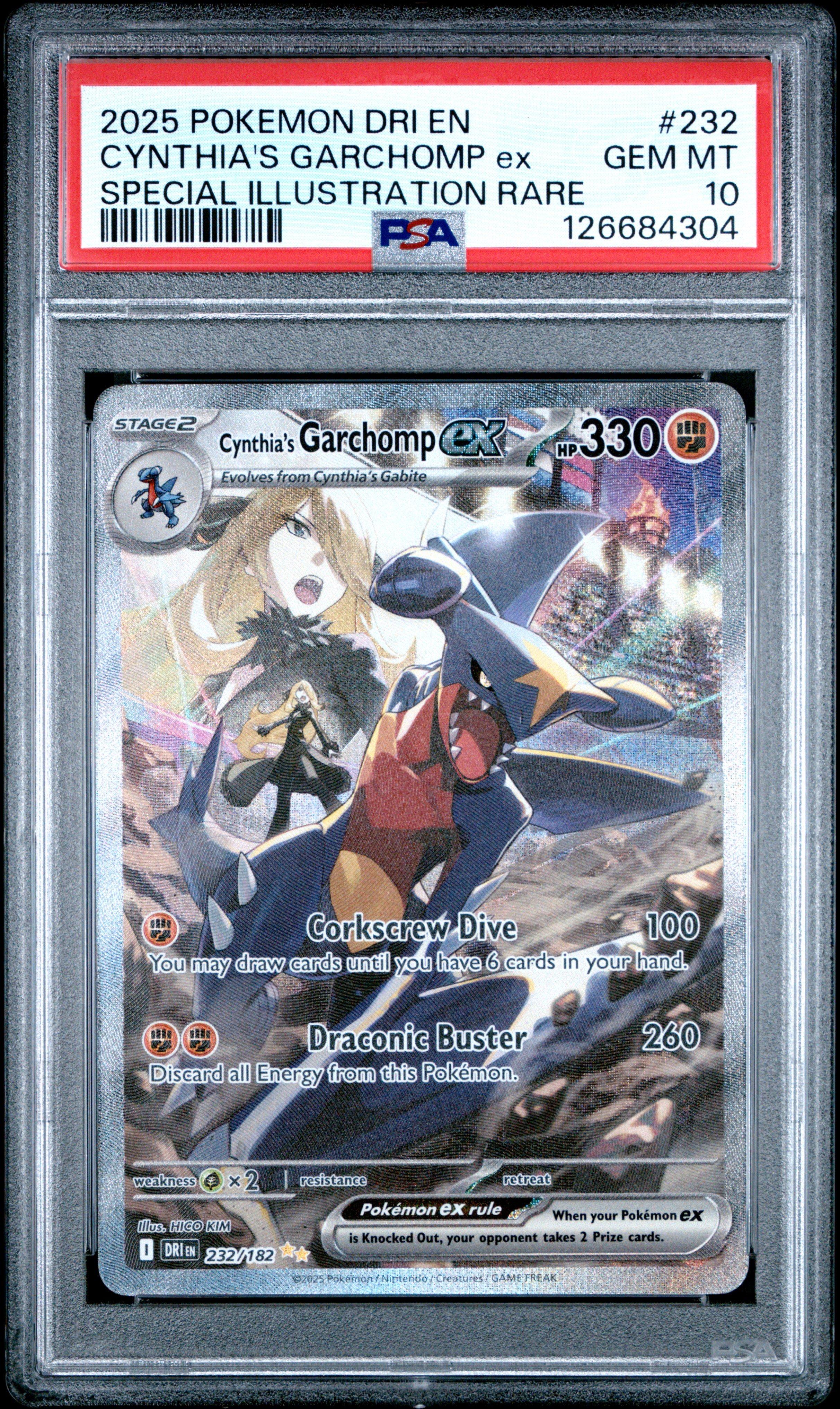 pokemon garchomp ex card 2025 Pokemon Dri En-destined Rivals 232 Cynthia's Garchomp Ex Special  Illustration Rare PSA 10 Graded Card