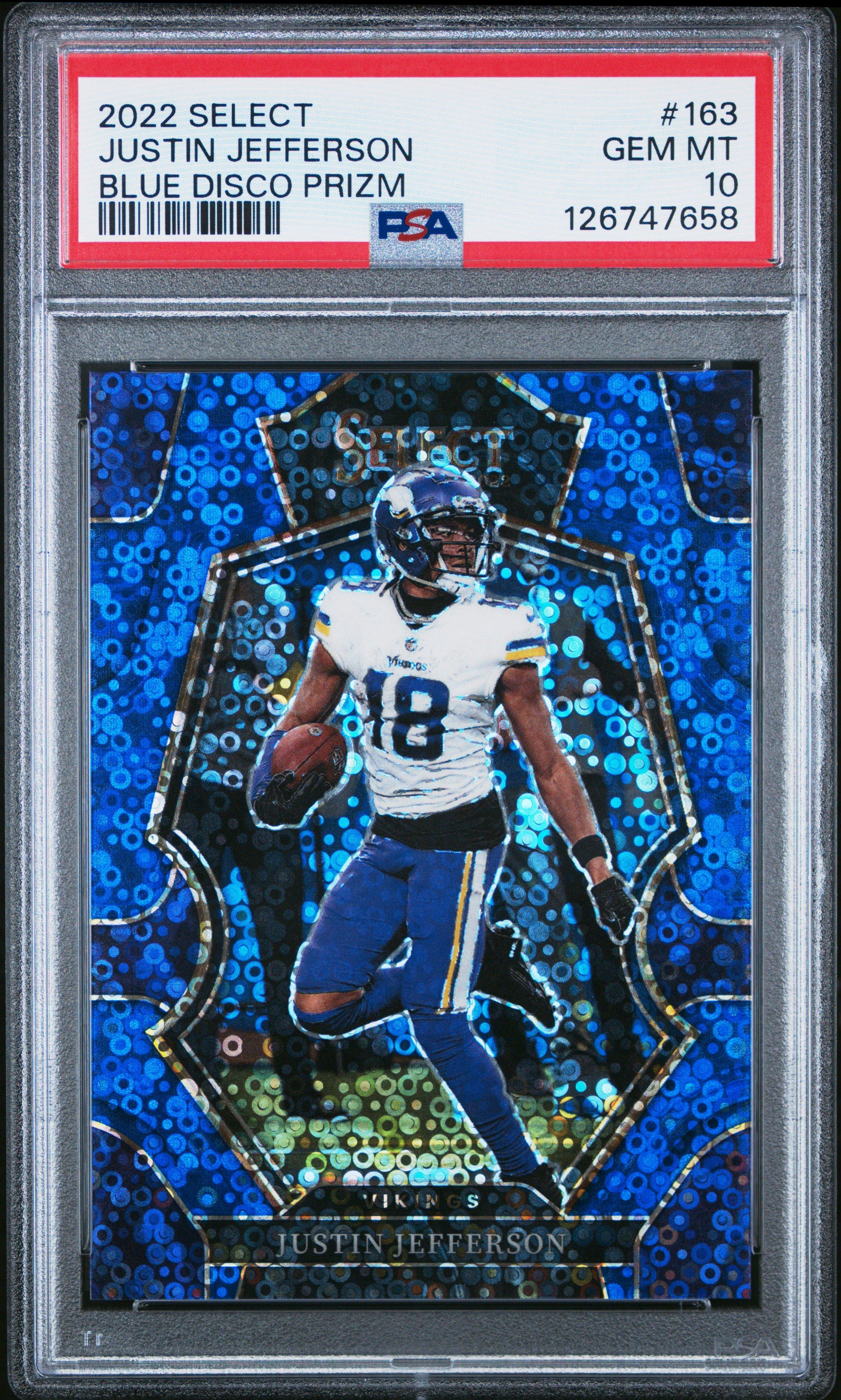 2022 Panini Select 163 Justin Jefferson Blue Disco Prizm PSA 10