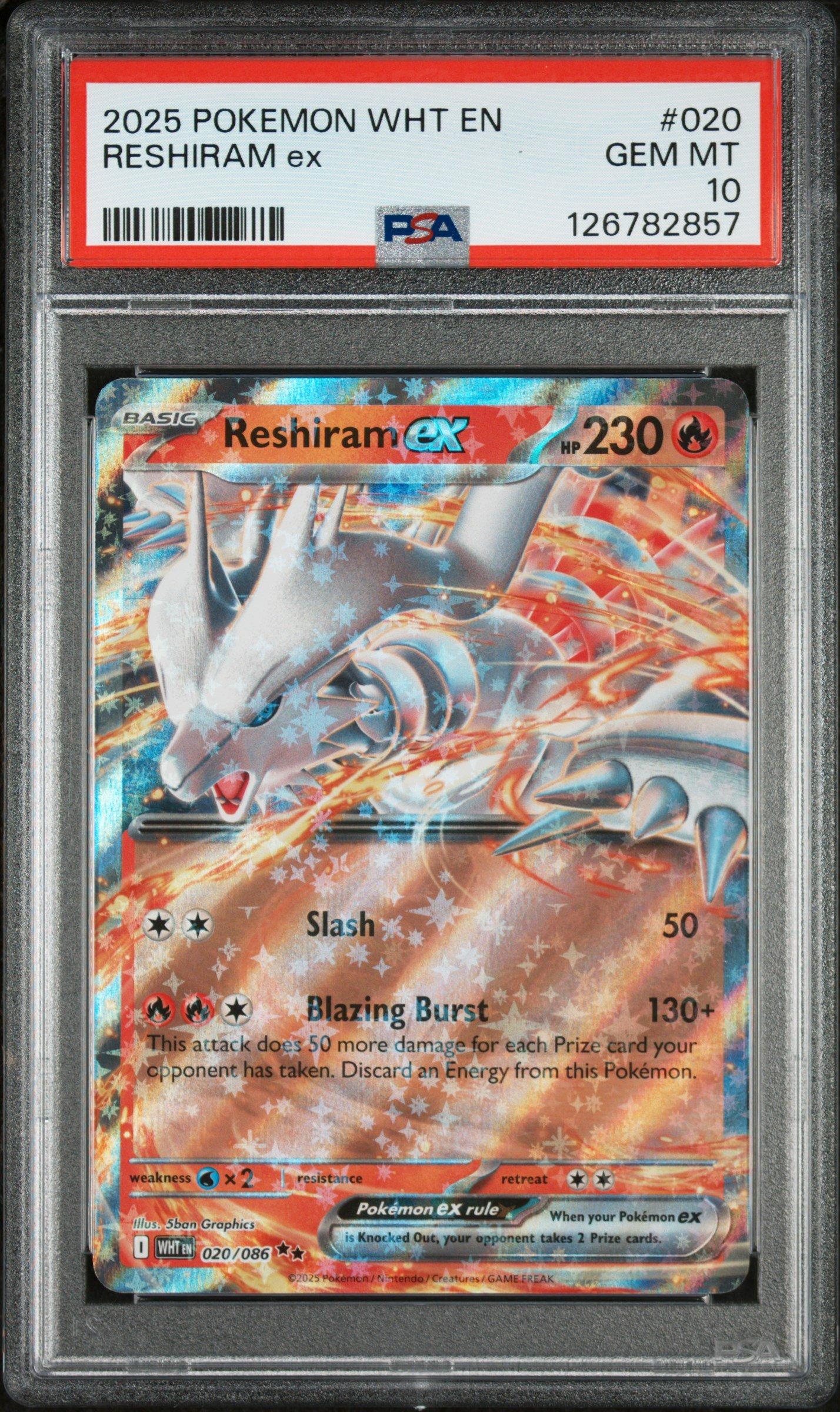 2025 Pokemon Wht En-white Flare 020 Reshiram Ex PSA