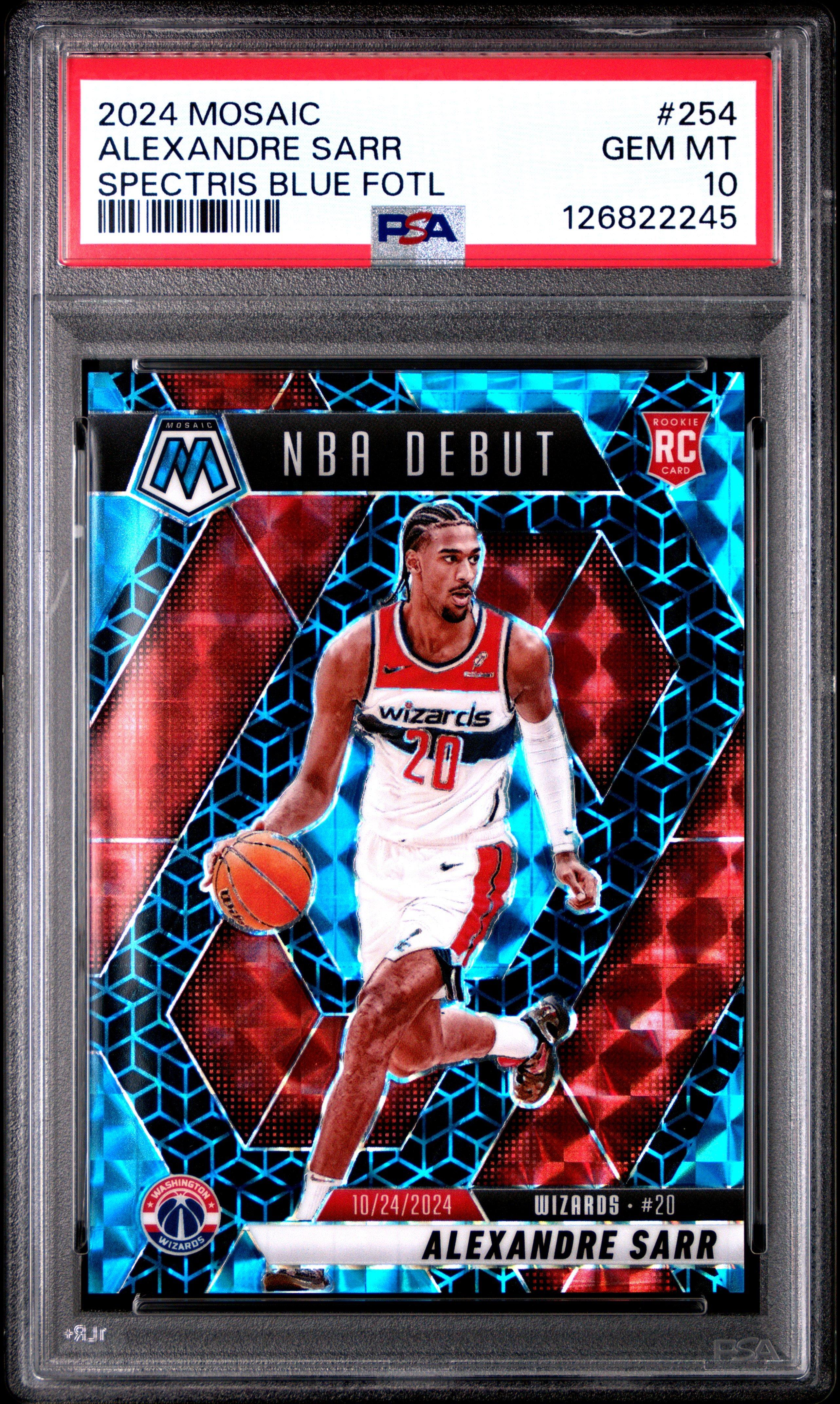 2024 Panini Mosaic 254 Alexandre Sarr Spectris Blue Fotl PSA 10