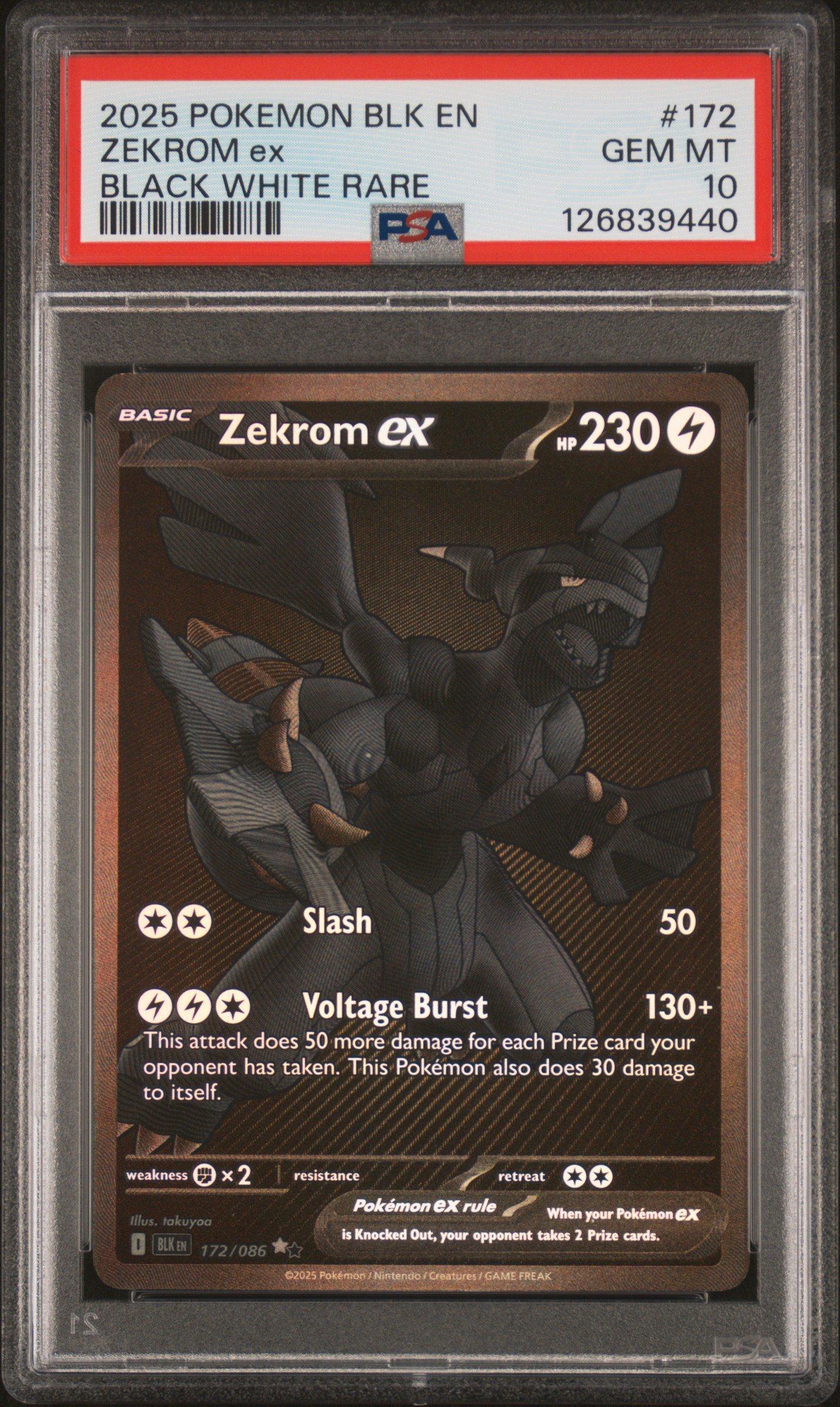 2025 Pokemon Blk En-black Bolt 172 Zekrom Ex Black White Rare PSA