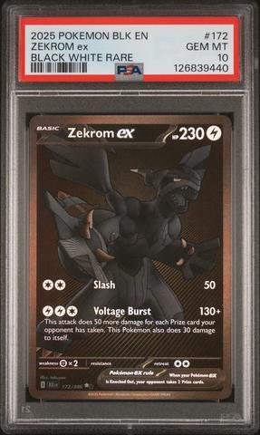 2025 Pokemon Blk En-black Bolt 172 Zekrom Ex Black White Rare PSA