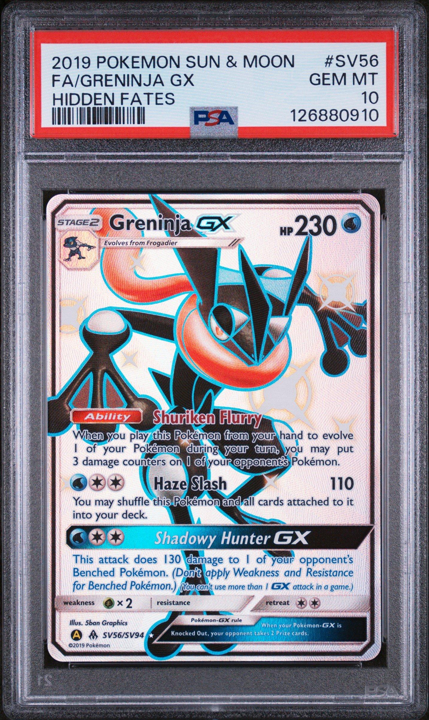 2019 Pokemon Sun & Moon Hidden Fates Sv56 Full Art/greninja Gx PSA