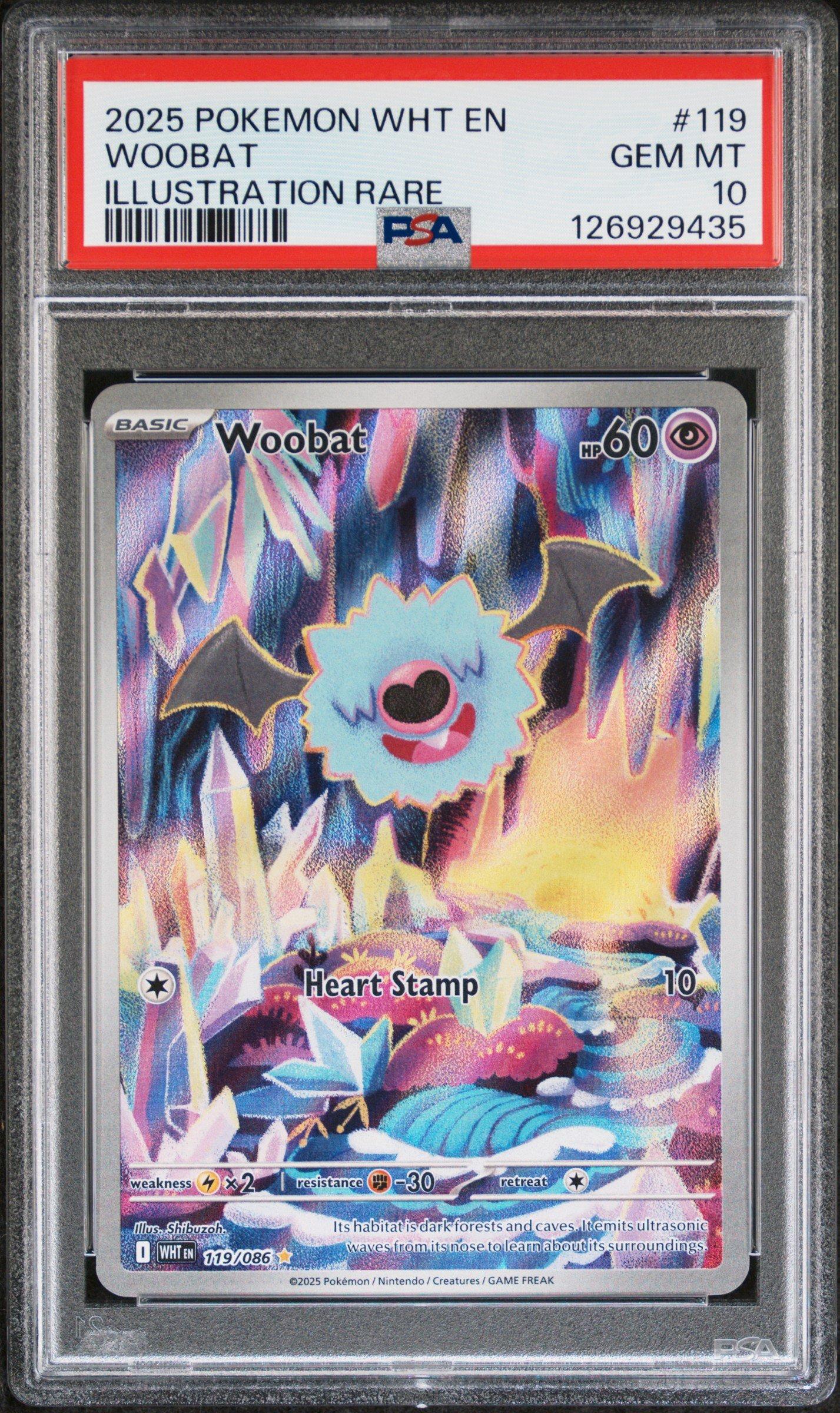 woobat pokemon card 2025 Pokemon Wht En-white Flare 119 Woobat Illustration Rare PSA 10
