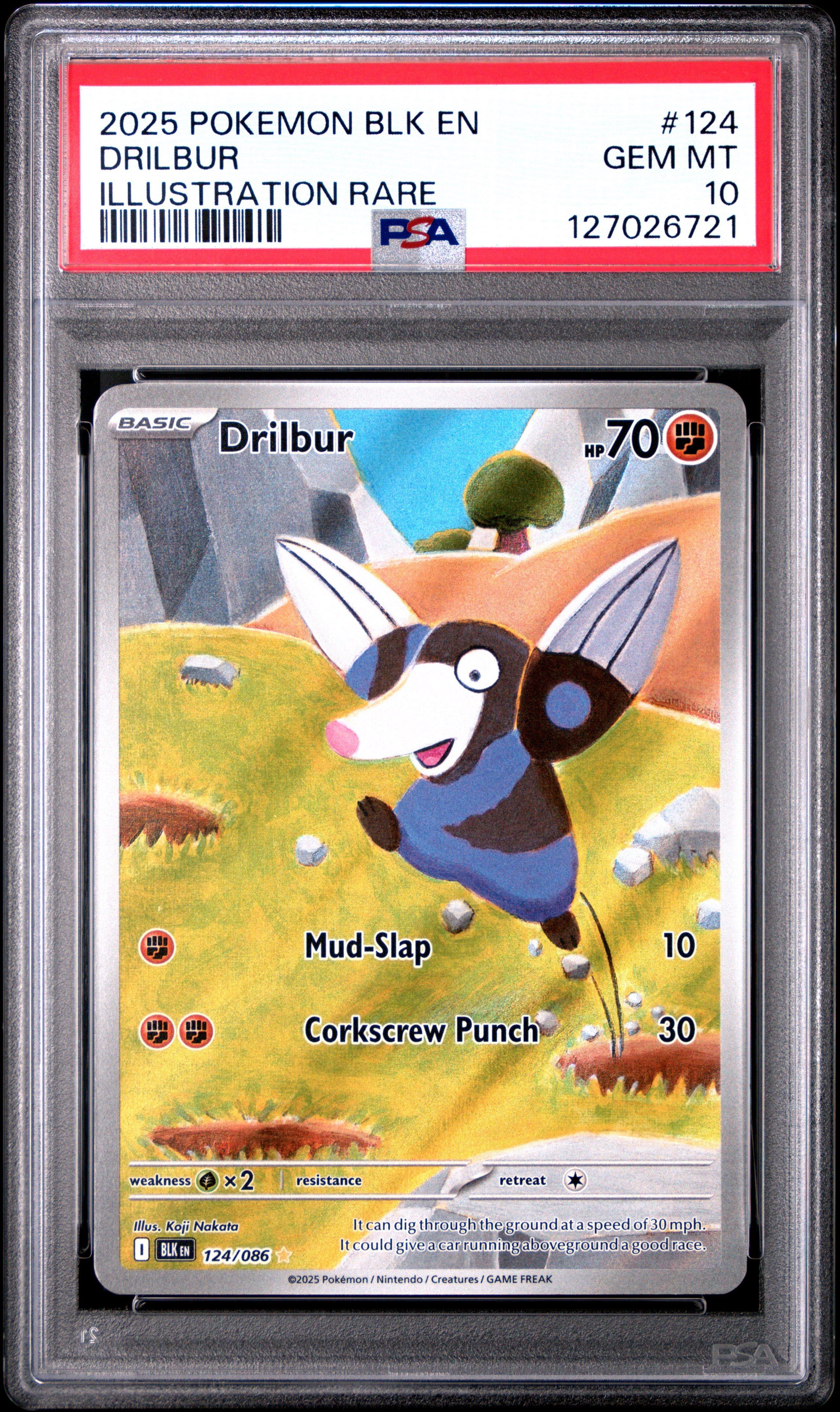 2025 Pokemon Blk En-black Bolt 124 Drilbur Illustration Rare PSA