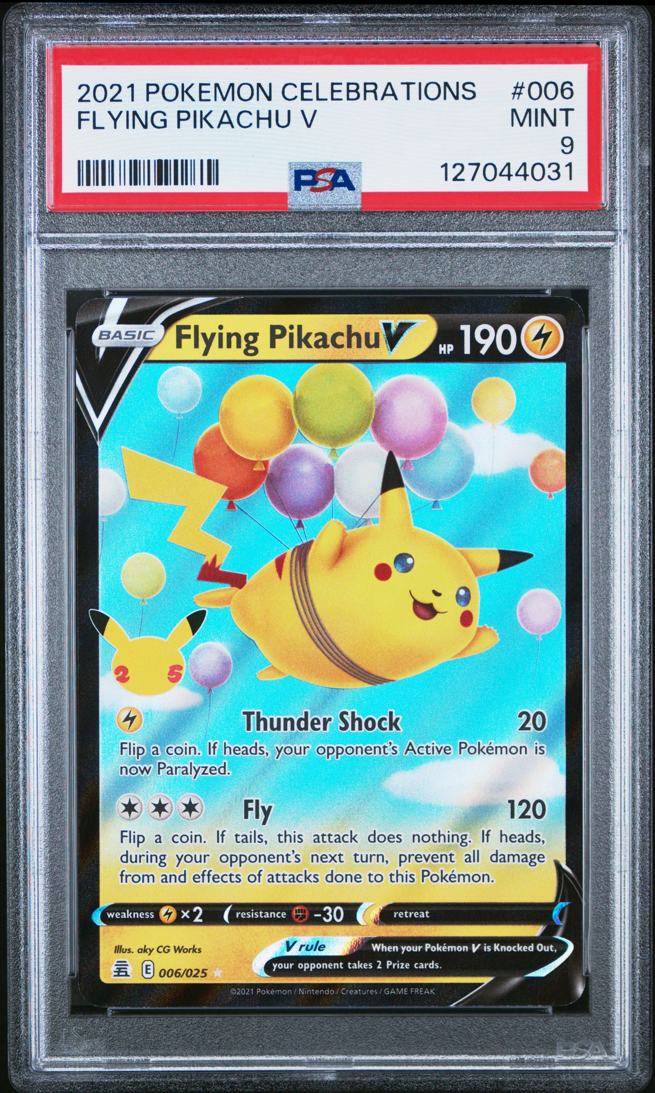 2021 Pokemon Celebrations 006 Flying Pikachu V PSA 9 Graded Card