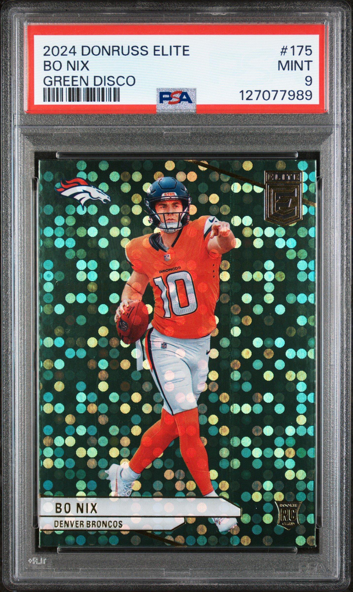2024 Panini Donruss Elite 175 Bo Nix Green Disco PSA 9