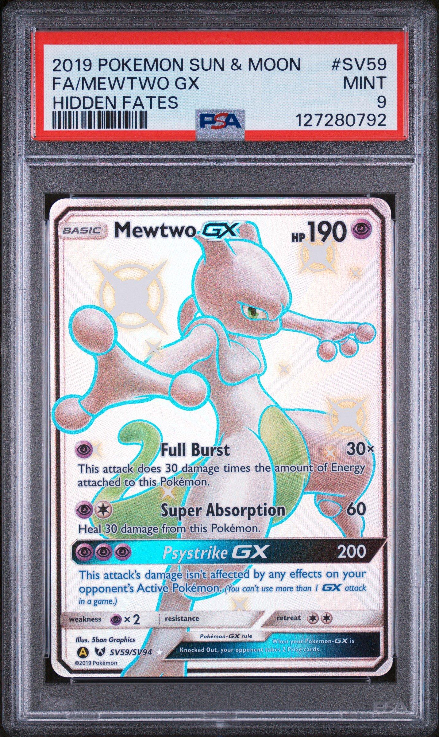 2019 Pokemon Sun & Moon Hidden Fates Sv59 Full Art/mewtwo Gx PSA 9