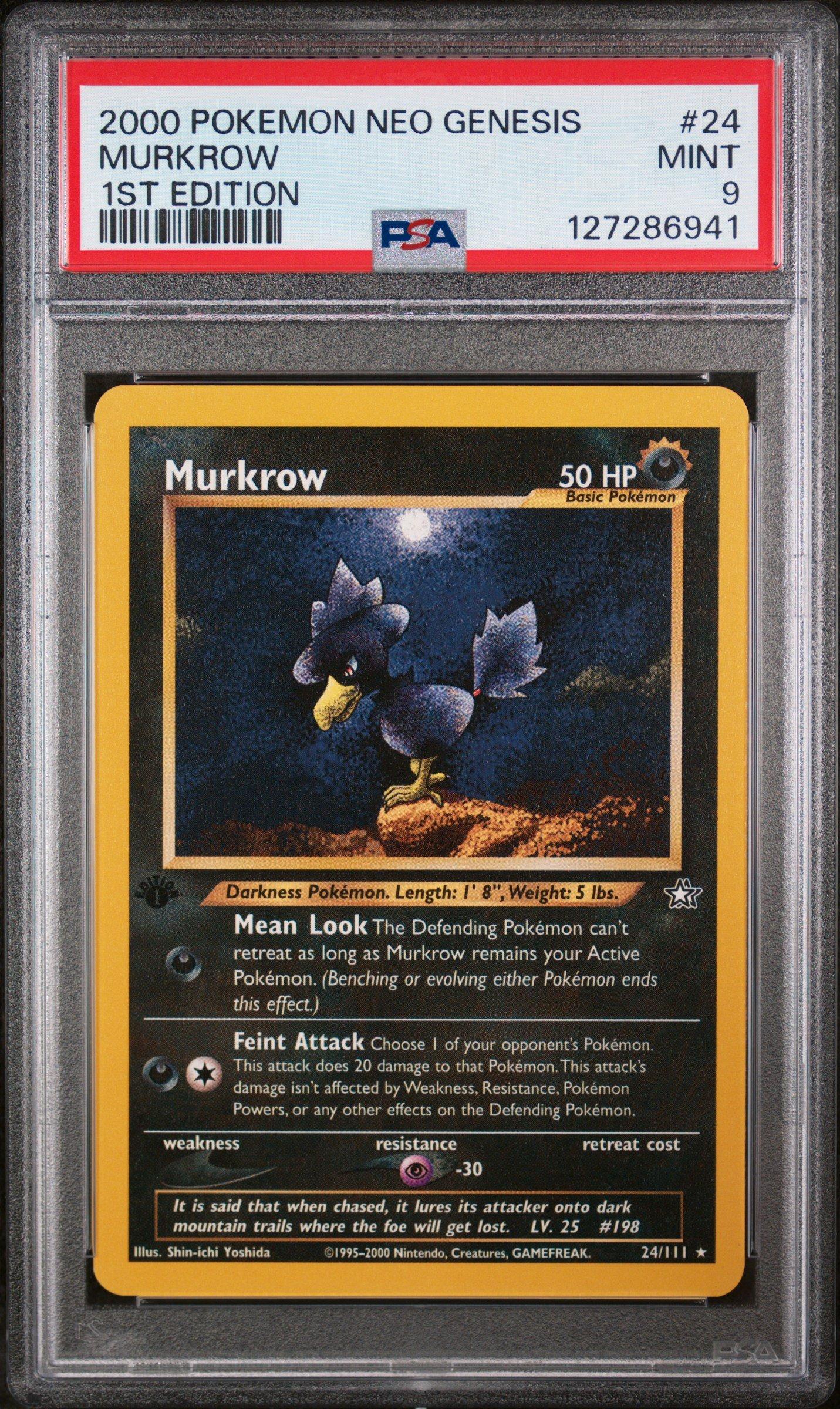 2000 Pokemon Neo Genesis 1st Edition 24 Murkrow PSA 9 Graded Card 