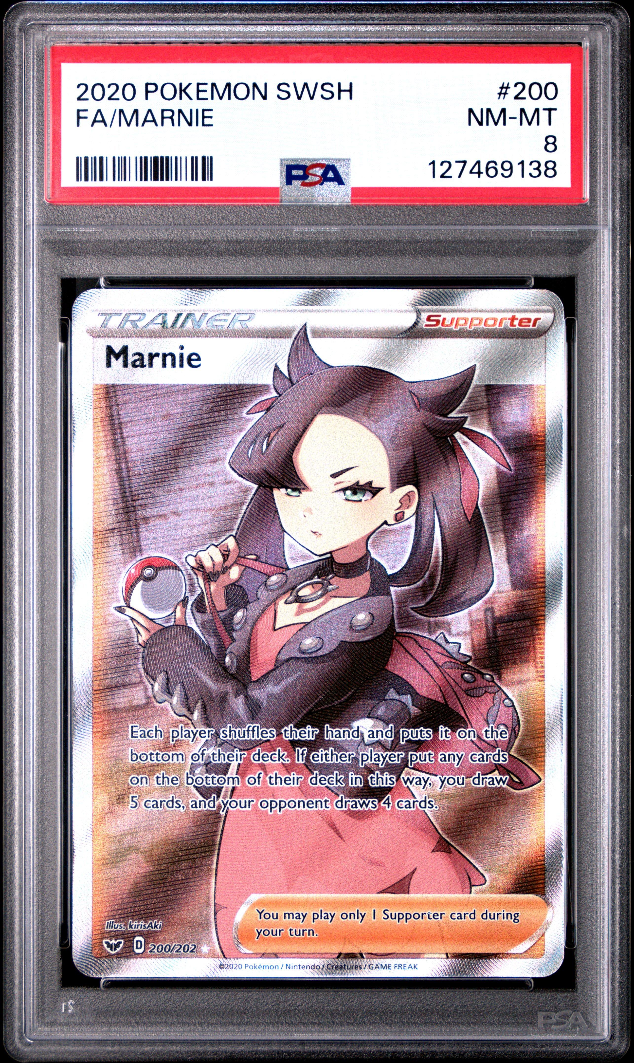 2020 Pokemon Sword & Shield 200 Full Art/marnie PSA 8 Graded Card