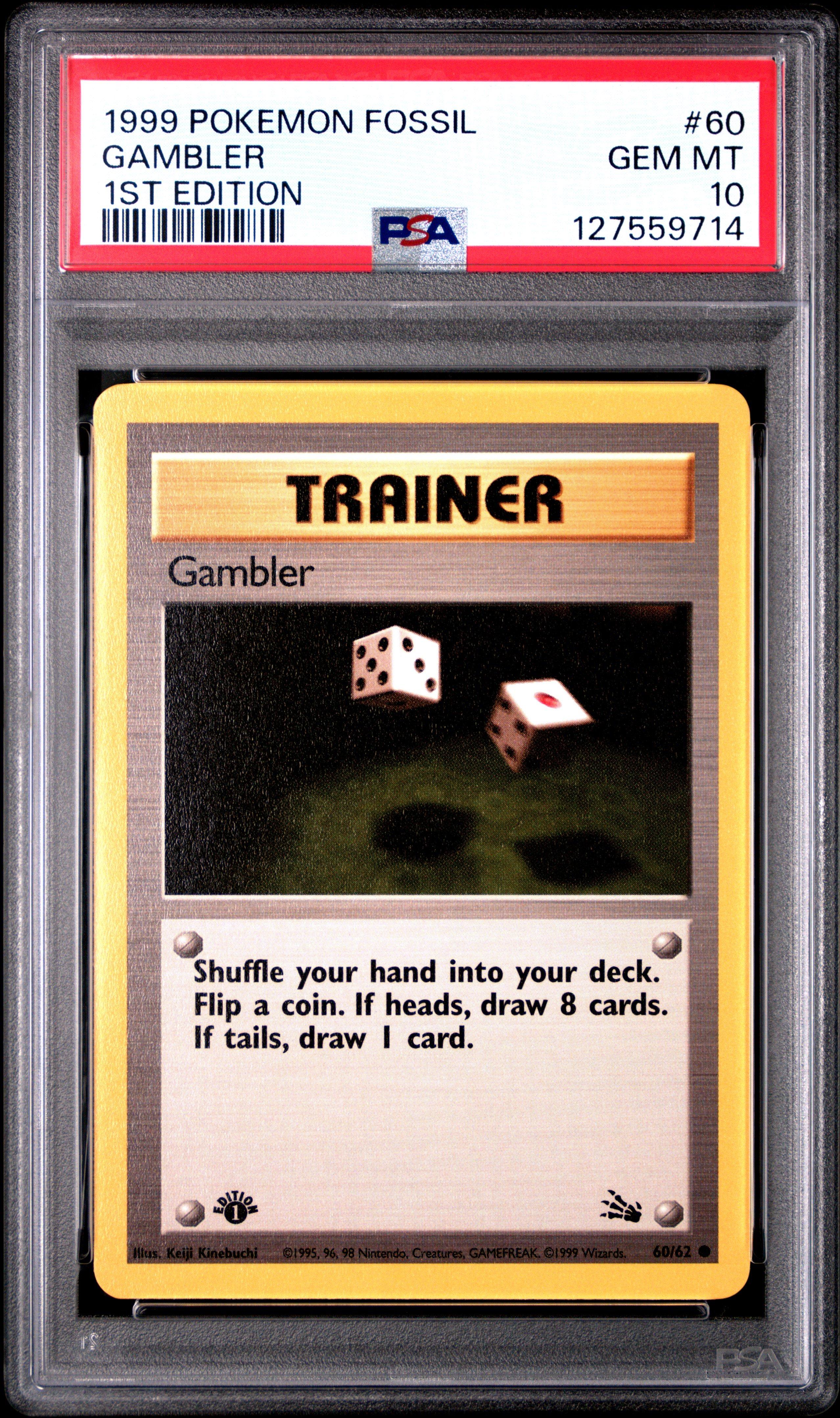 1999 Pokemon Fossil 60 Gambler 1st Edition PSA 10 Graded Card