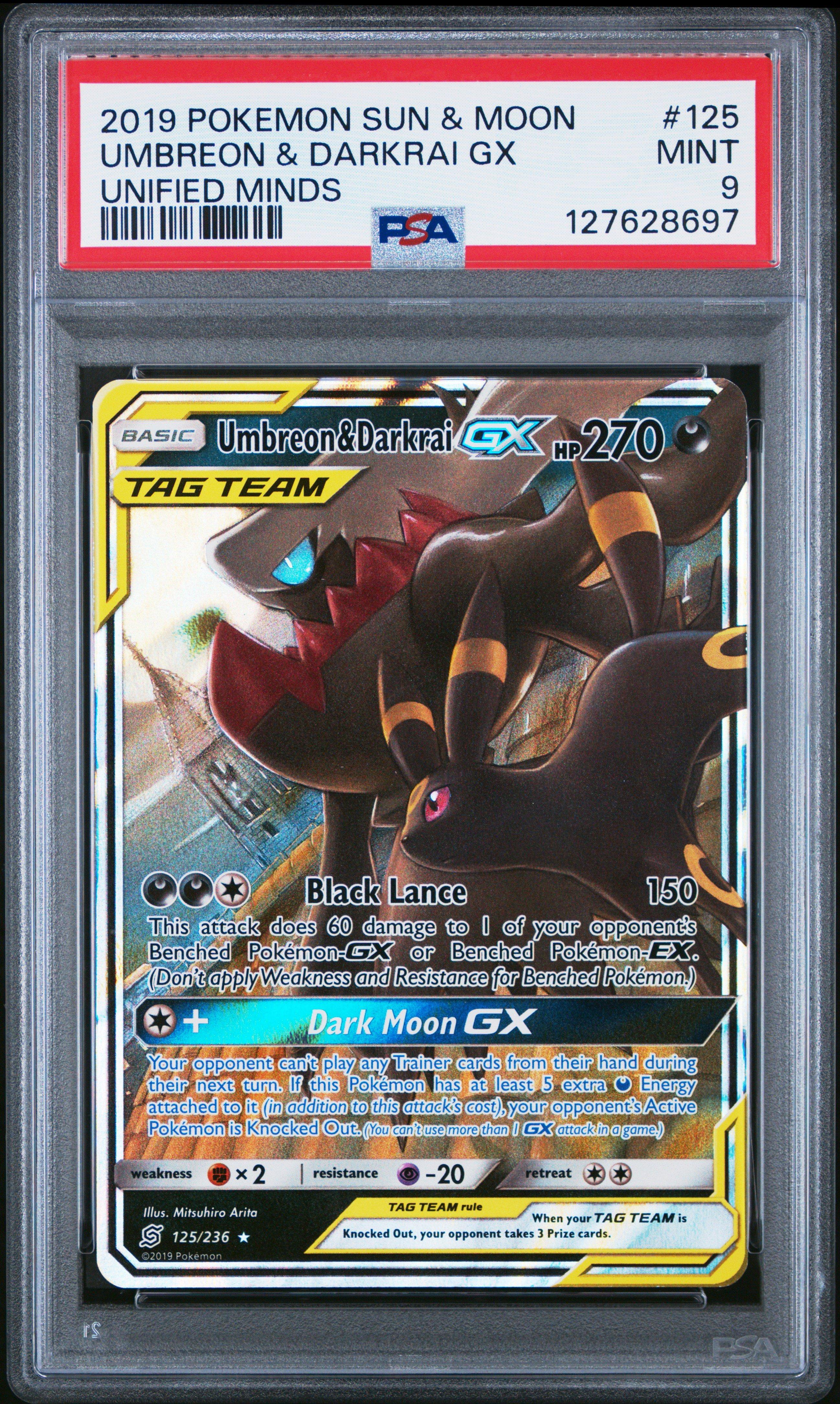 2019 Pokemon Sun & Moon Unified Minds 125 Umbreon & Darkrai Gx PSA