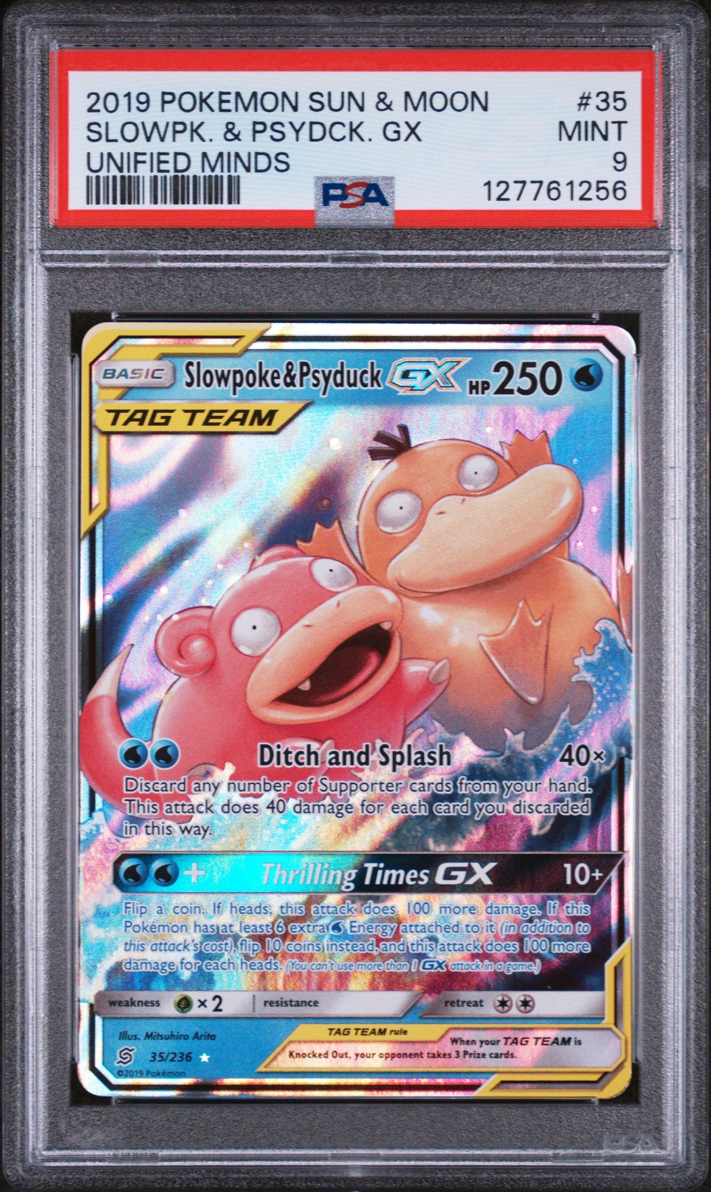 2019 Pokemon Sun & Moon Unified Minds 35 Slowpoke & Psyduck Gx PSA
