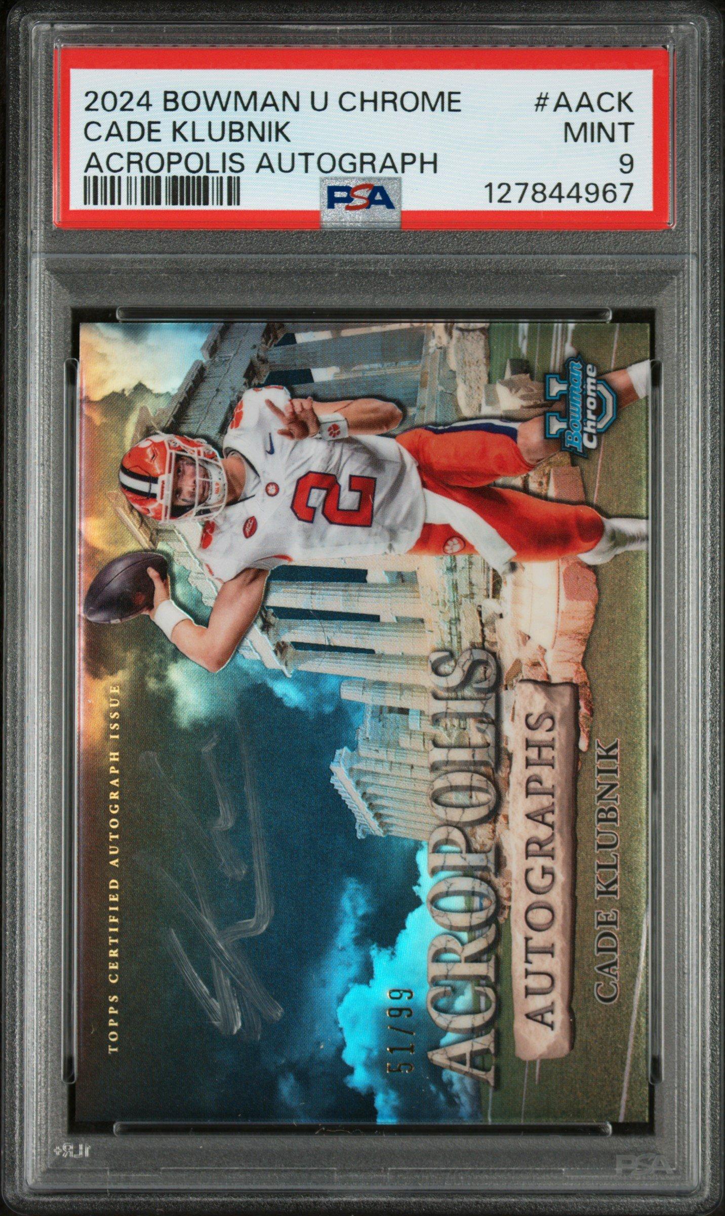 2024 Bowman University Chrome Acropolis Autographs Aack Cade Klubnik PSA 9