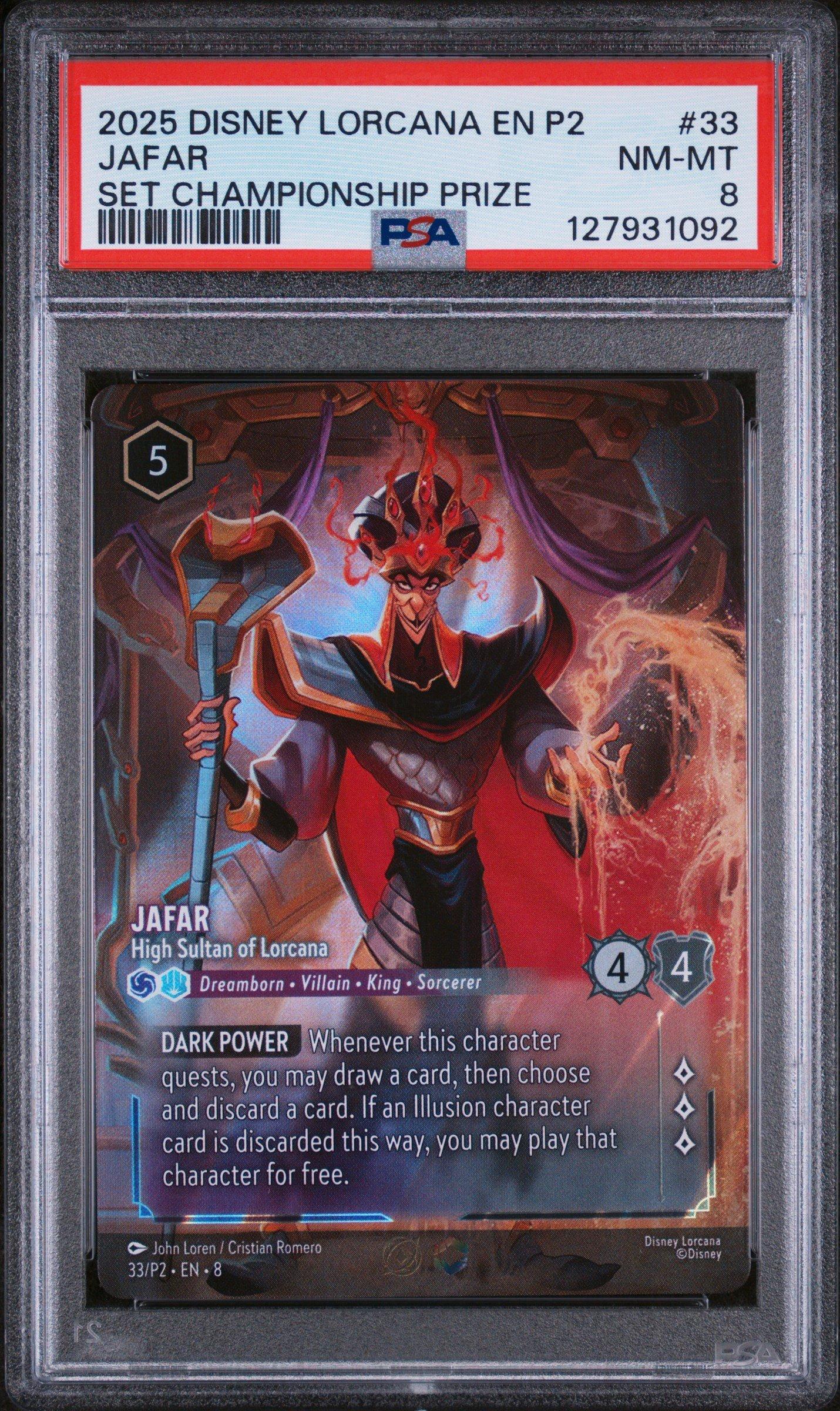 2025 Disney Lorcana En P2-promo 33 Jafar Reign Of Jafar Set Championship  Prize PSA 8 Graded Card | GameStop