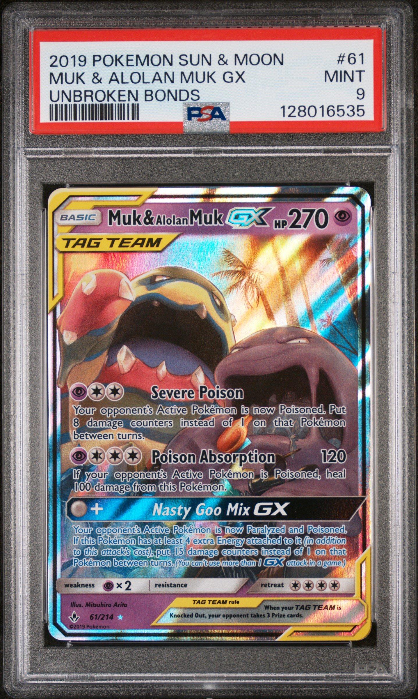 2019 Pokemon Sun & Moon Unbroken Bonds 61 Muk & Alolan Muk Gx PSA